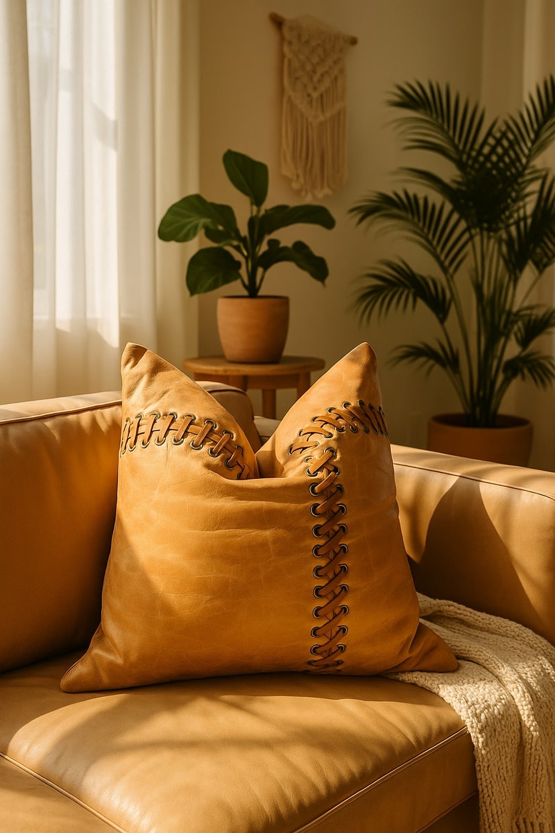 Tan Leather Cushion Cover - Beige, Elegant Decor