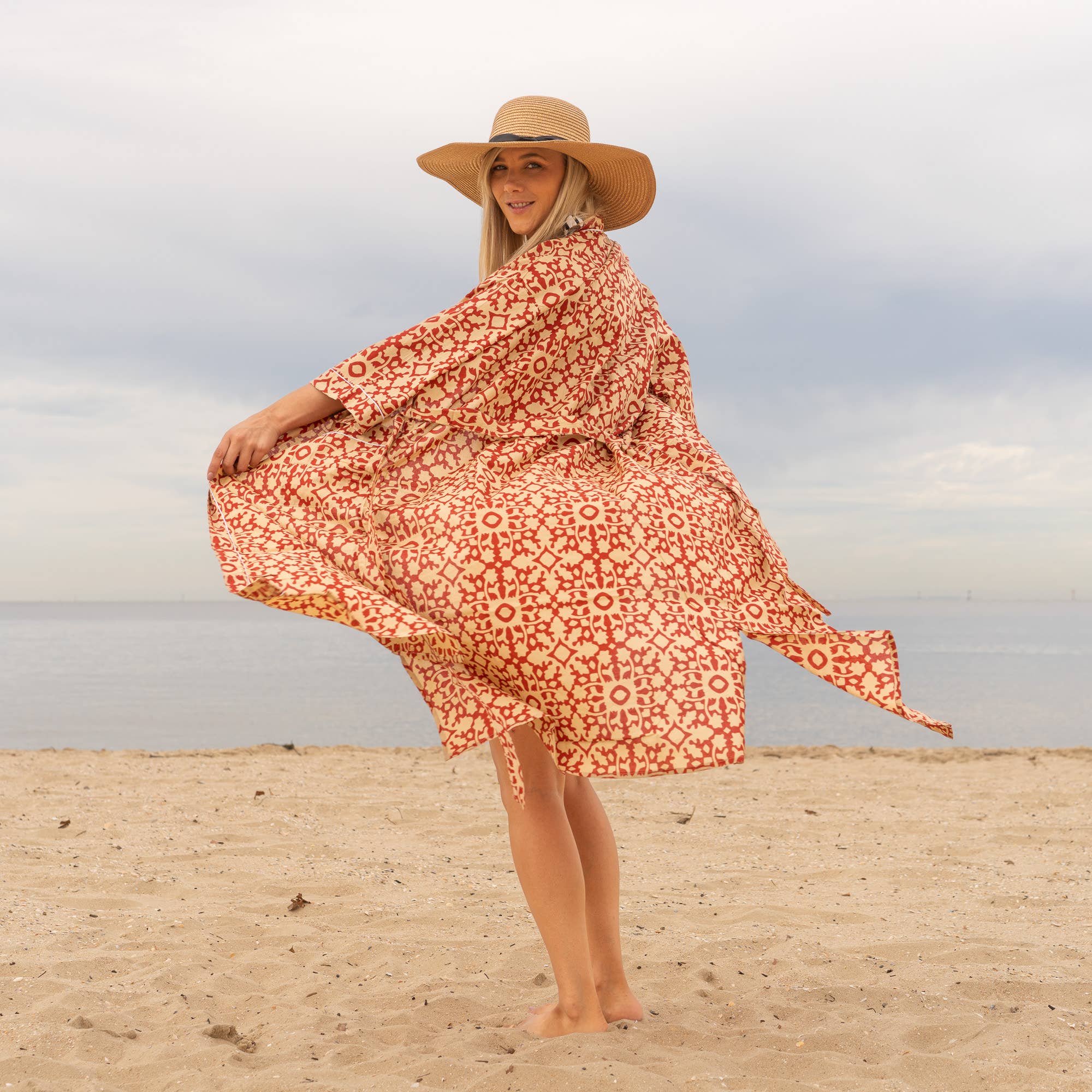 Geometric Block Print' Women's Cotton Kimono Robe - Modern