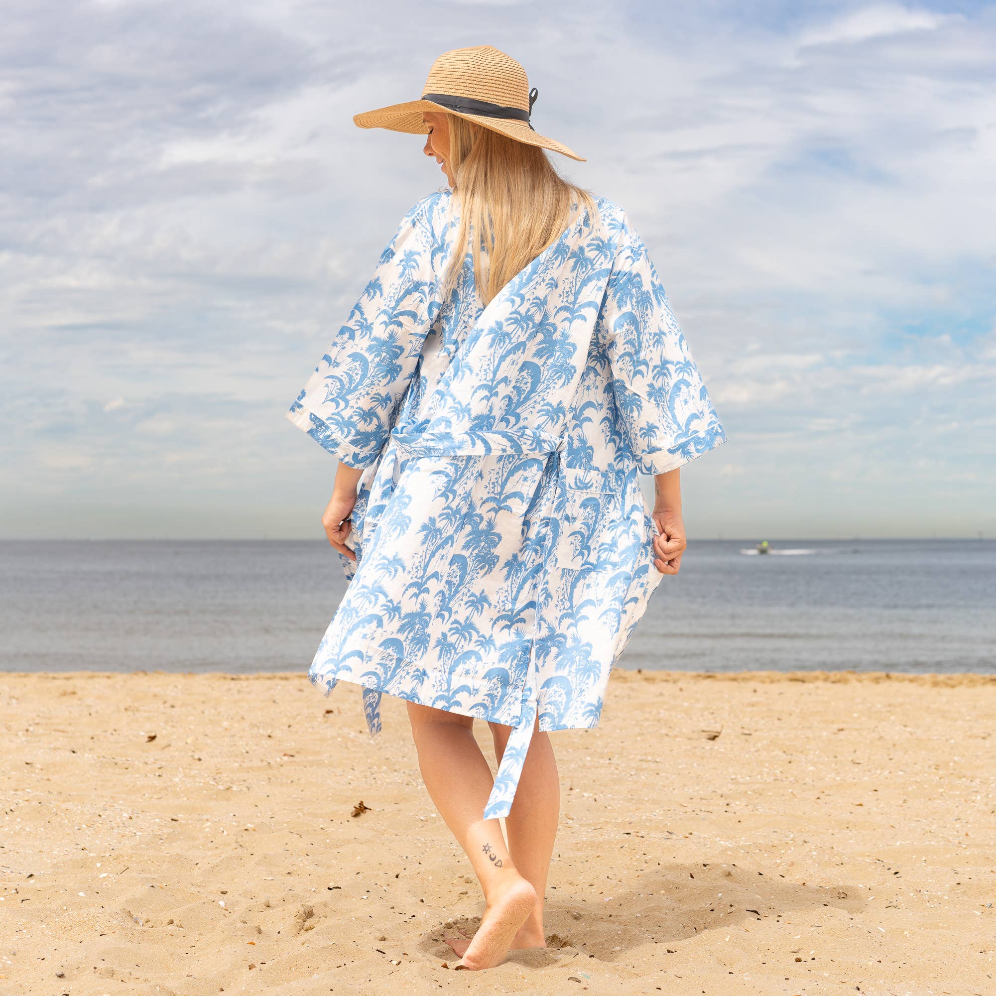 Handmade Blue Protective-eye Kimono Robe for Resort