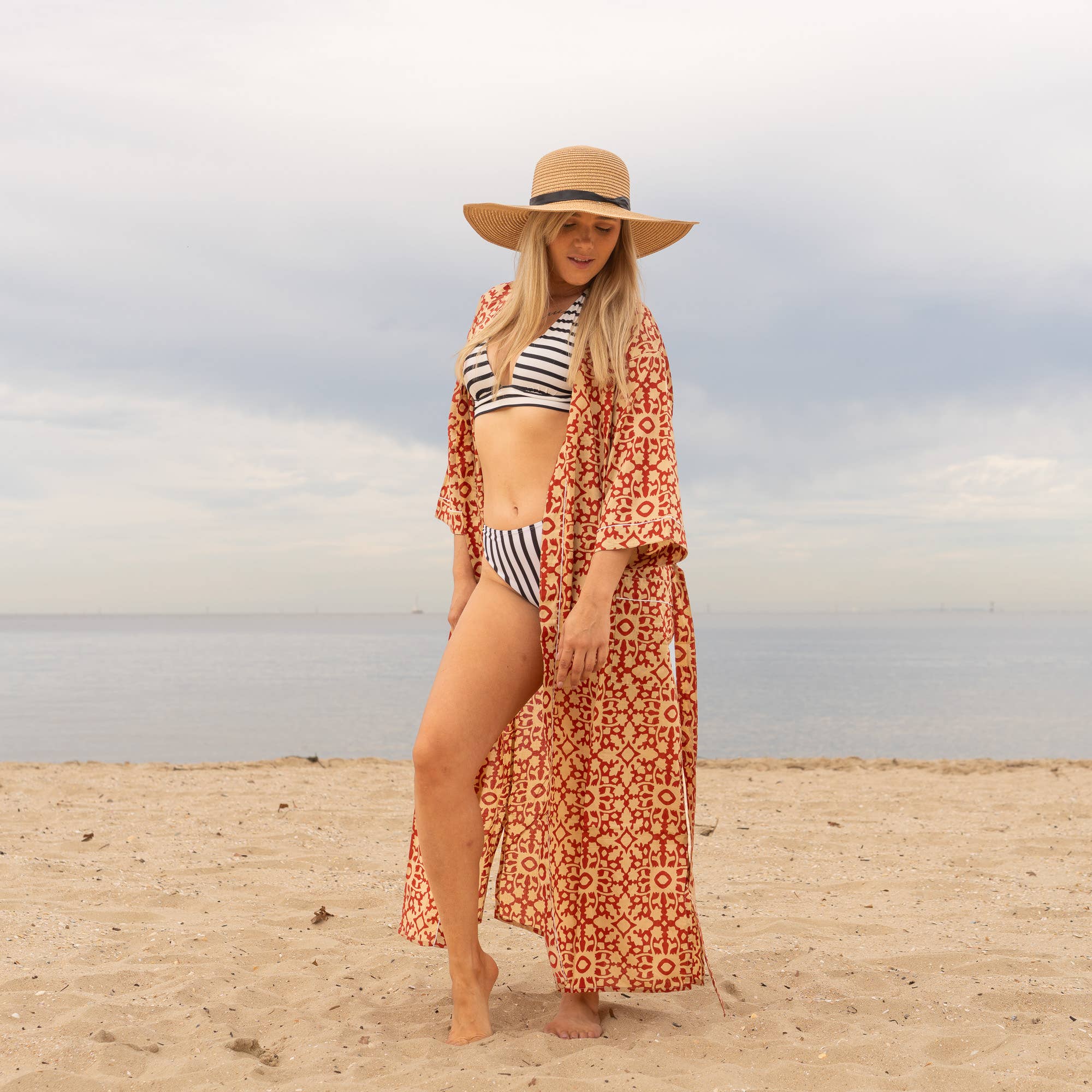 Geometric Block Print' Women's Cotton Kimono Robe - Modern