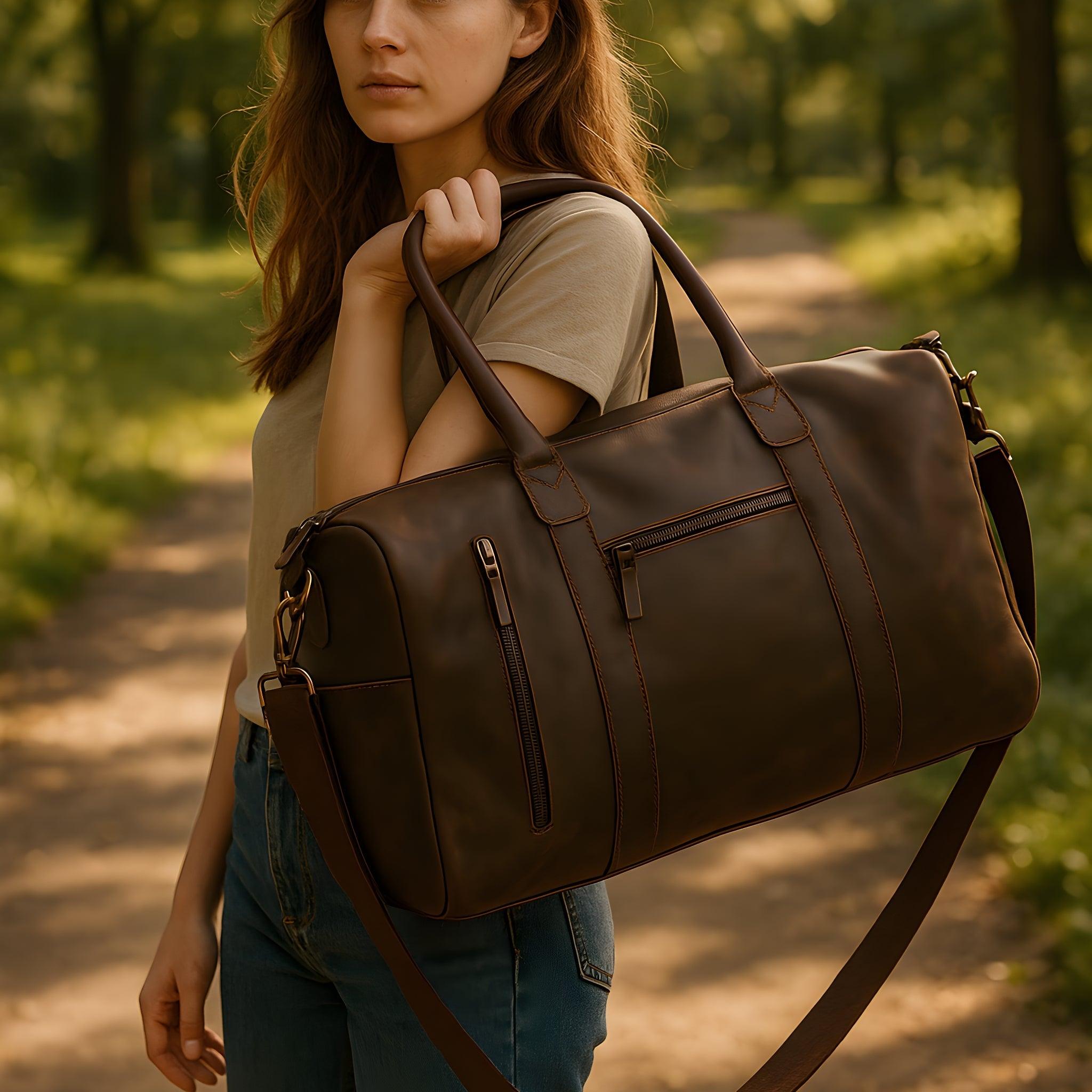 The Voyager – Handmade Leather Duffel Bag for Travel & Weekends