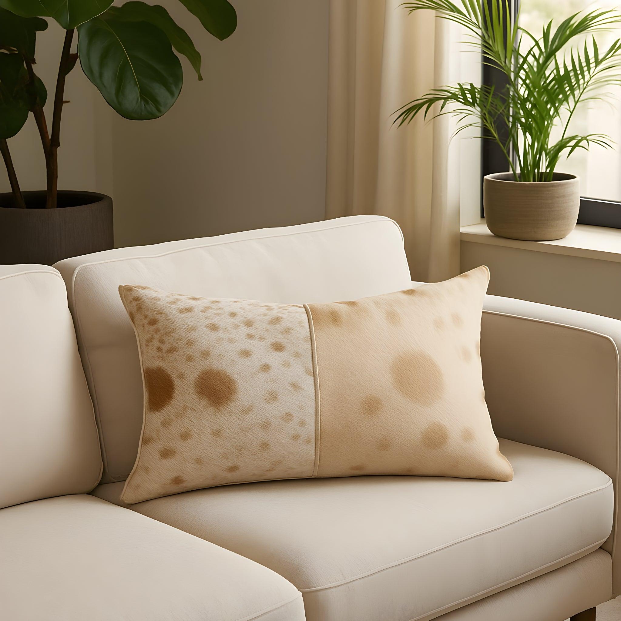 Brown & White Cowhide Cushion - Luxury Style