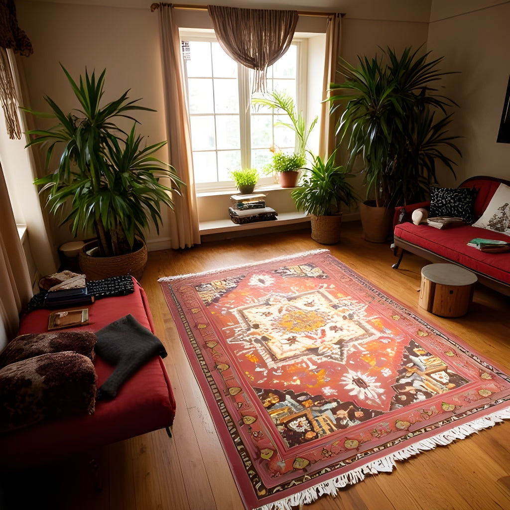 Bohemian Terracotta & Cream Medallion Area Rug - 120x180cm