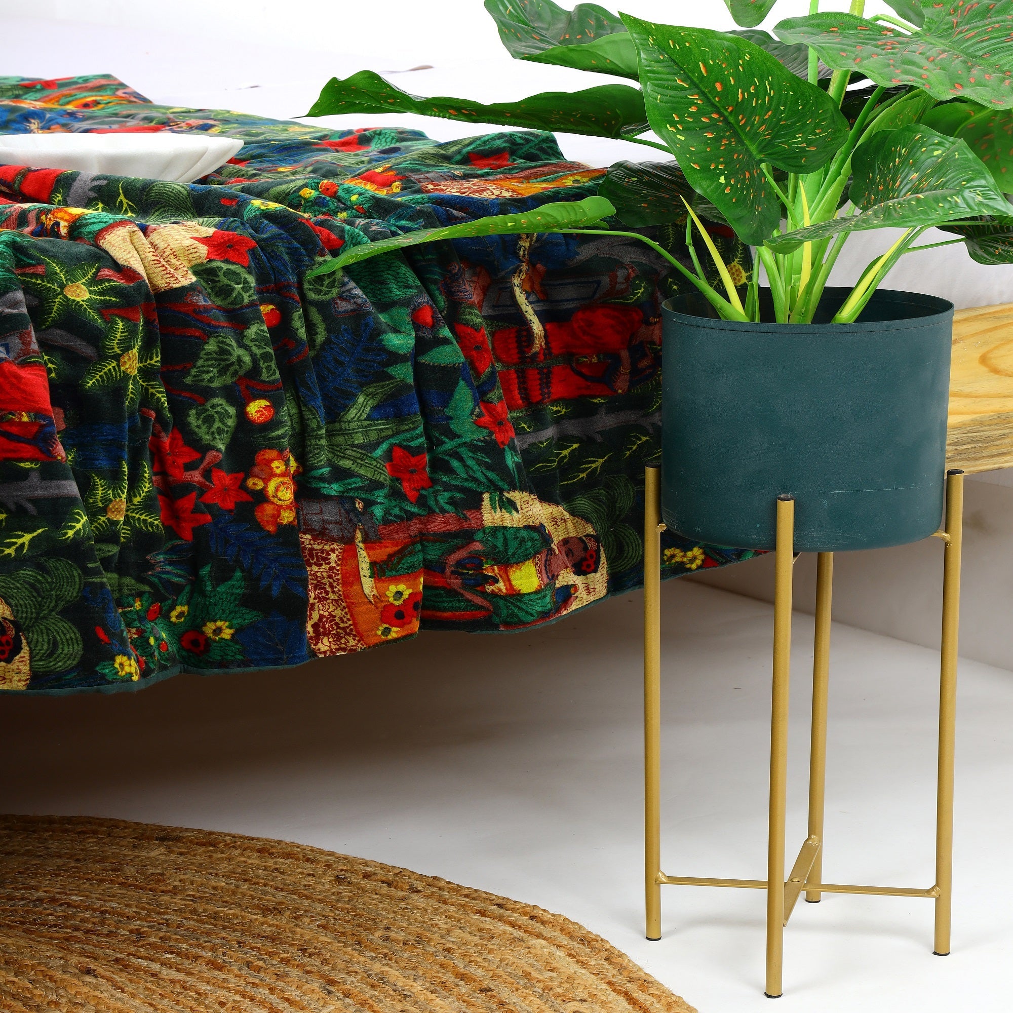 Tropical Green Velvet Kantha Quilt - Cosy Throw