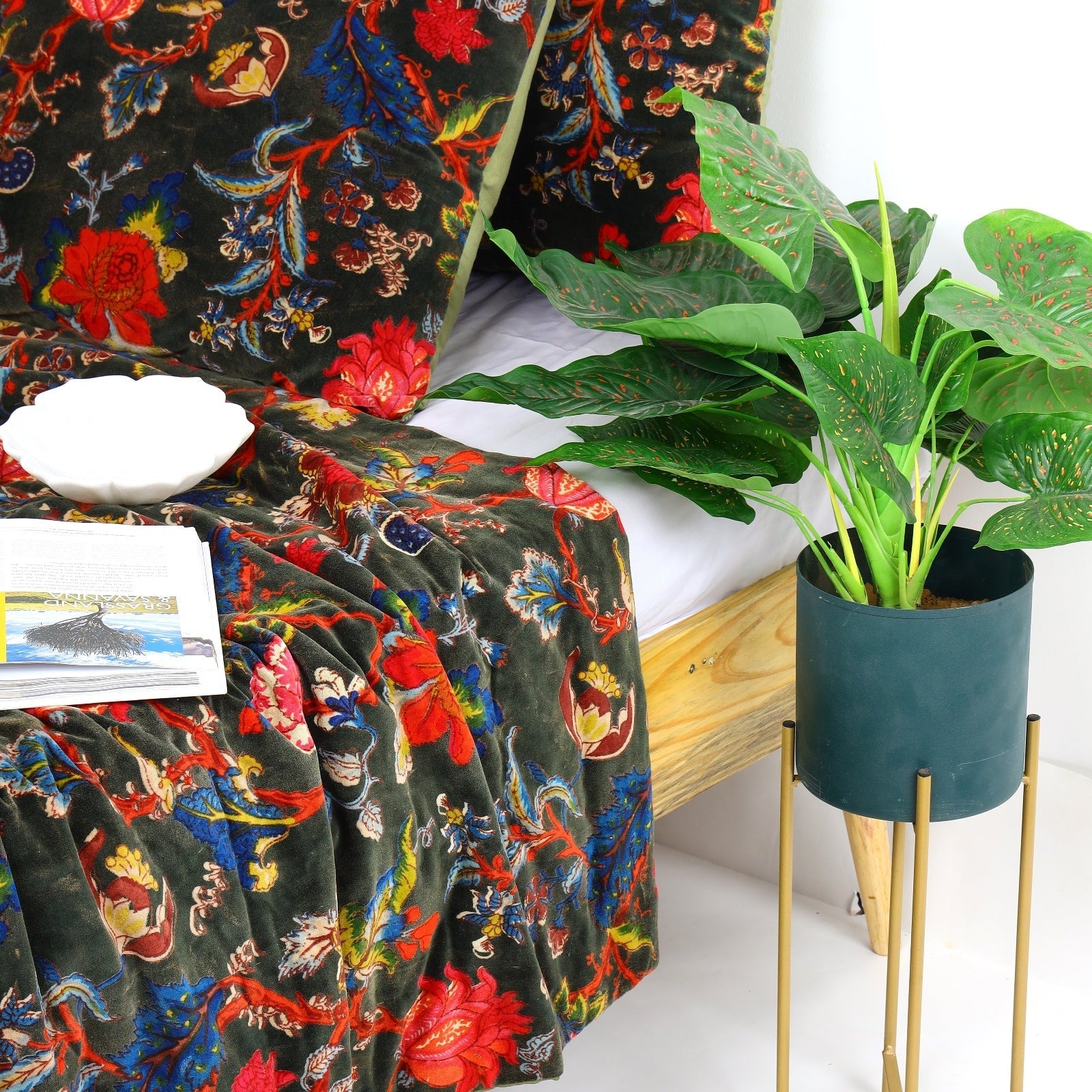 Emerald Forest Velvet Kantha Quilt - Boho Chic