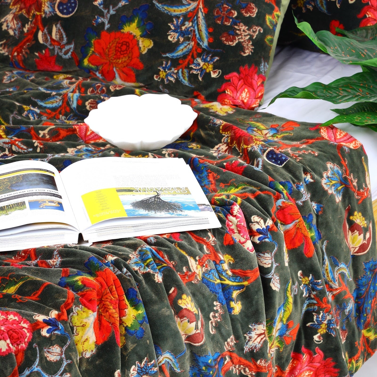 Emerald Forest Velvet Kantha Quilt - Boho Chic