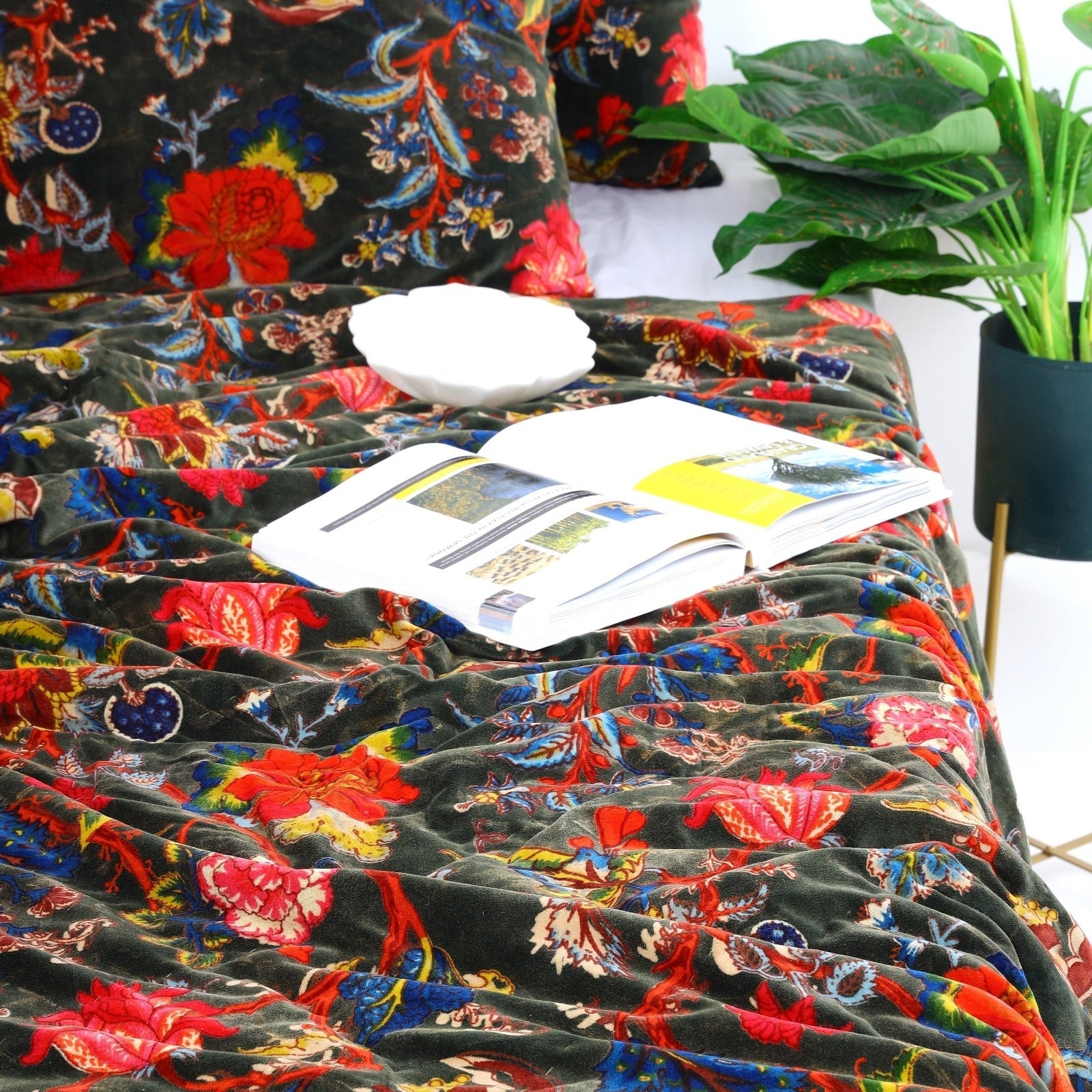 Emerald Forest Velvet Kantha Quilt - Boho Chic