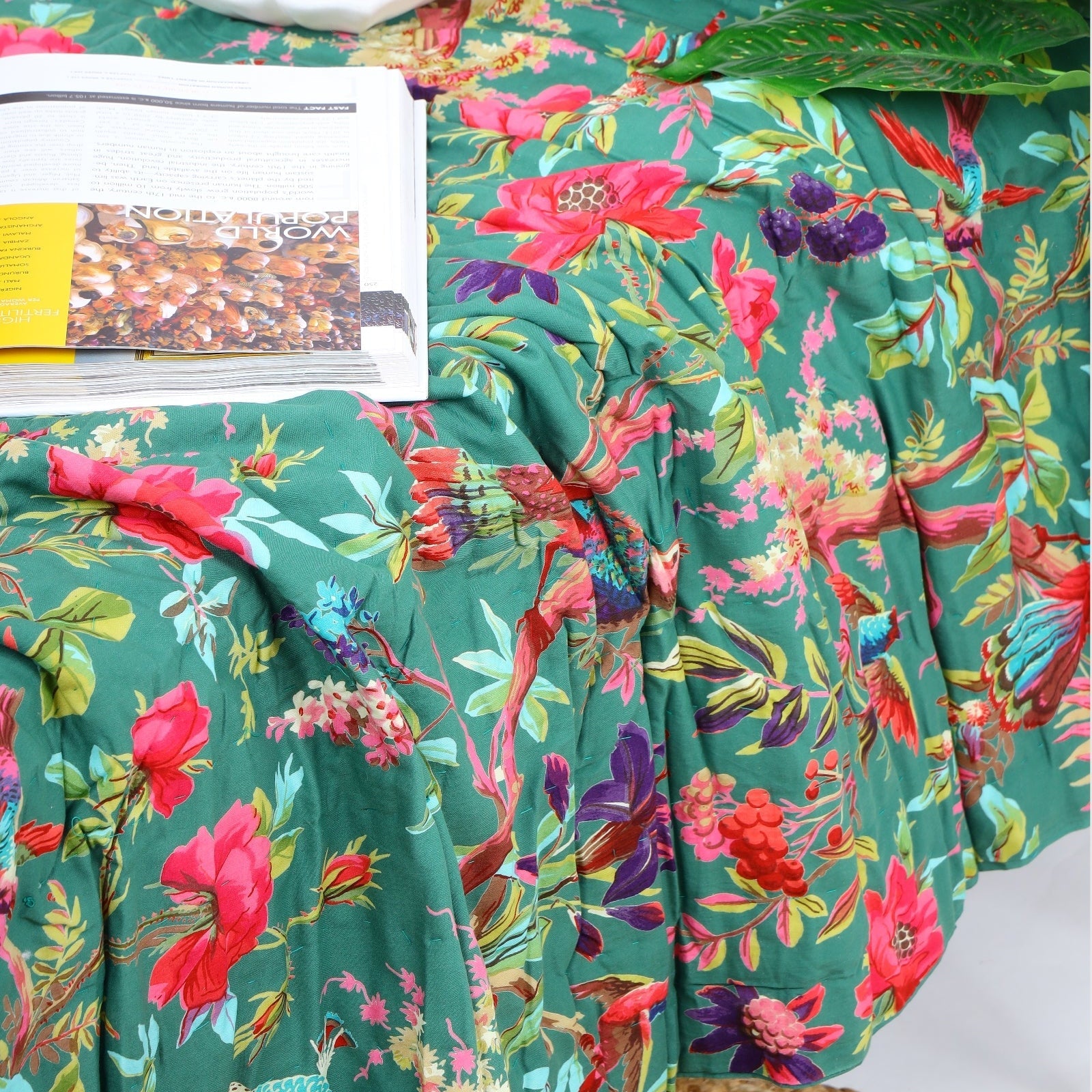 Emerald Green cotton Kantha Quilt - Luxe Throw