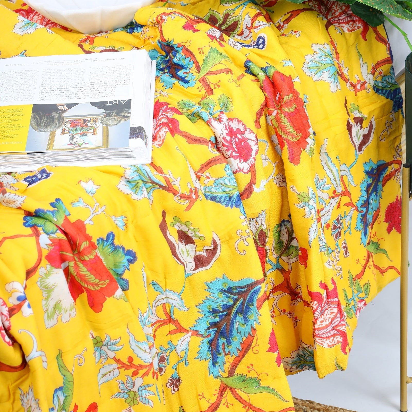 Vintage Vibes Velvet Kantha Quilt - Yellow Boho