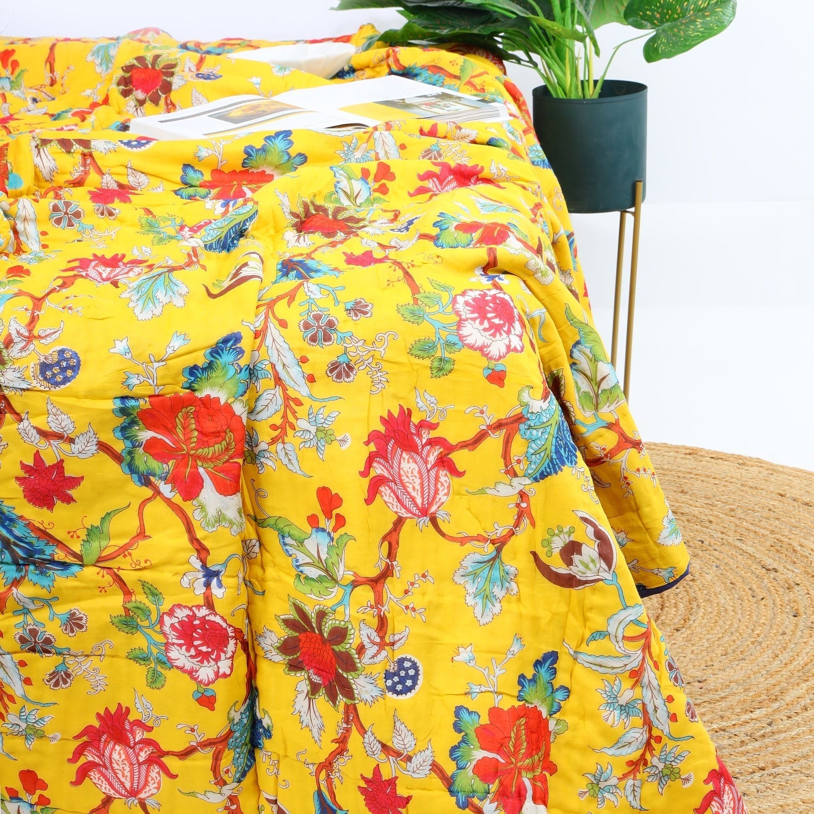 Vintage Vibes Velvet Kantha Quilt - Yellow Boho