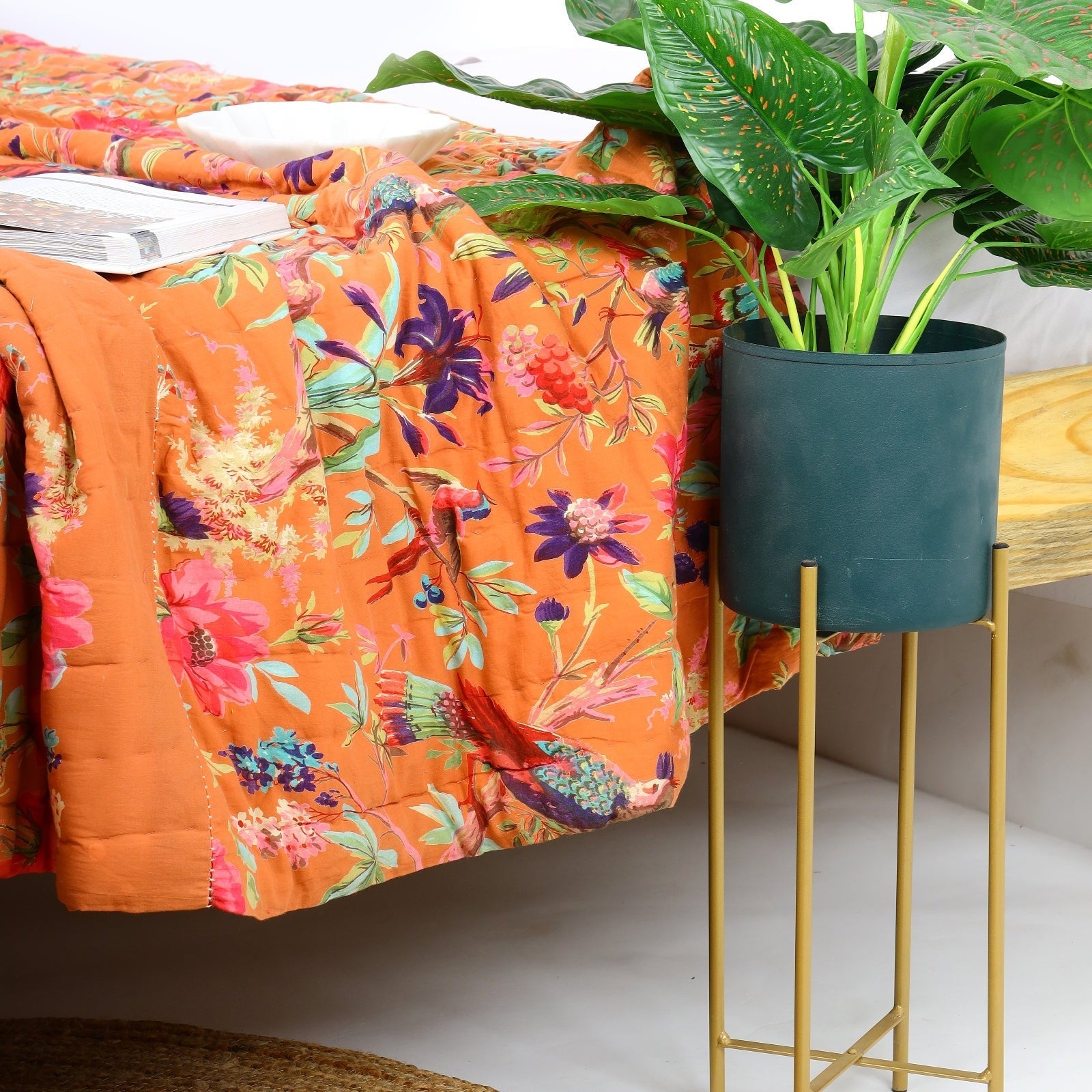 Velvet Frida Kantha Quilt - Warm Orange Style