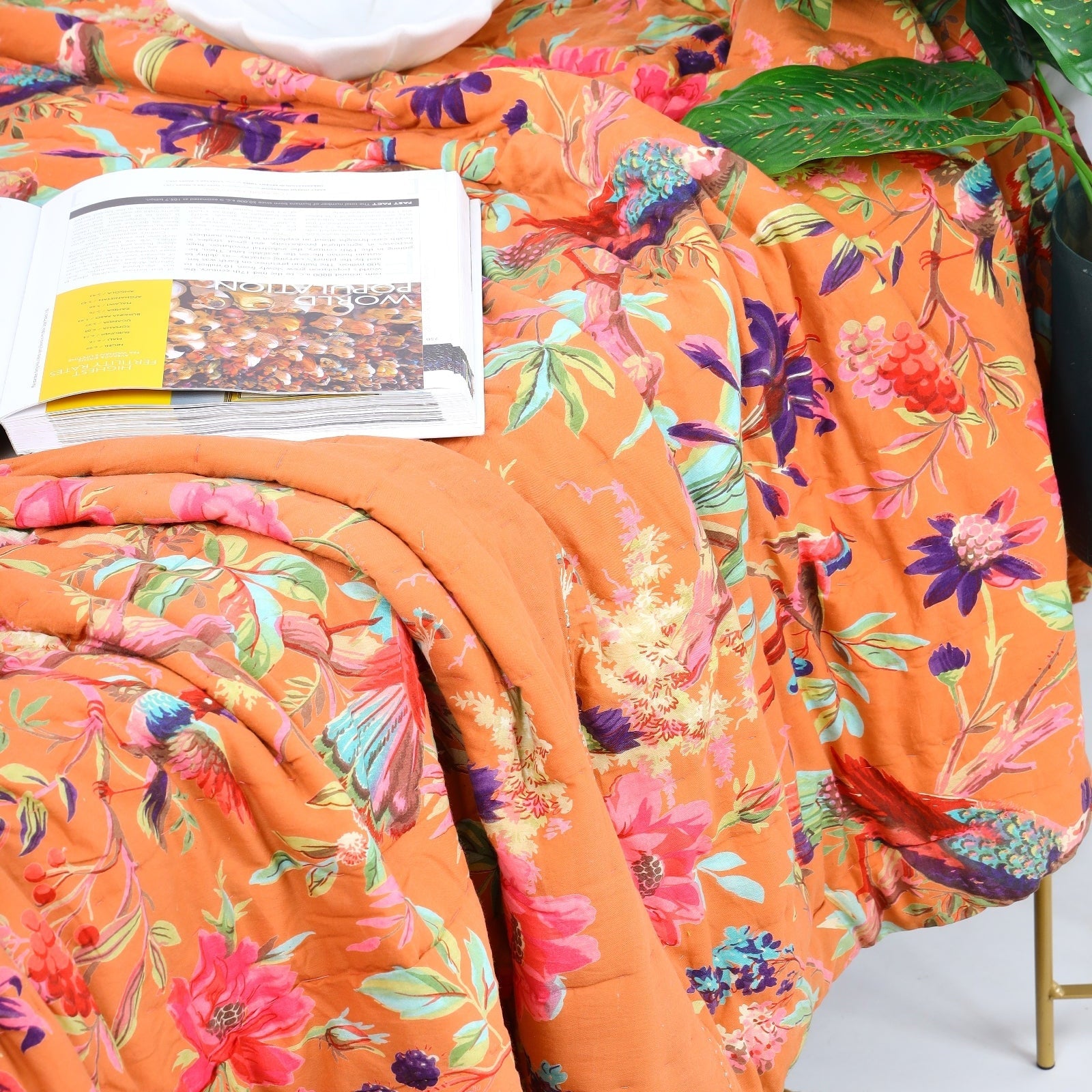 Velvet Frida Kantha Quilt - Warm Orange Style