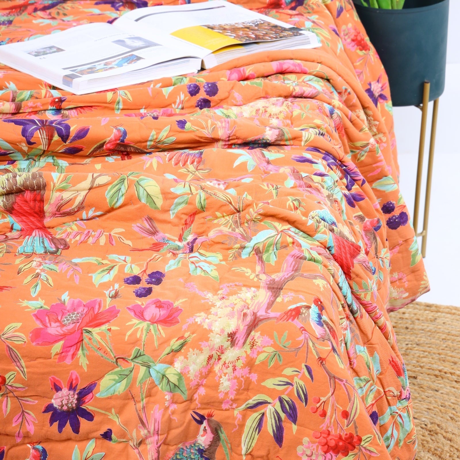 Velvet Frida Kantha Quilt - Warm Orange Style
