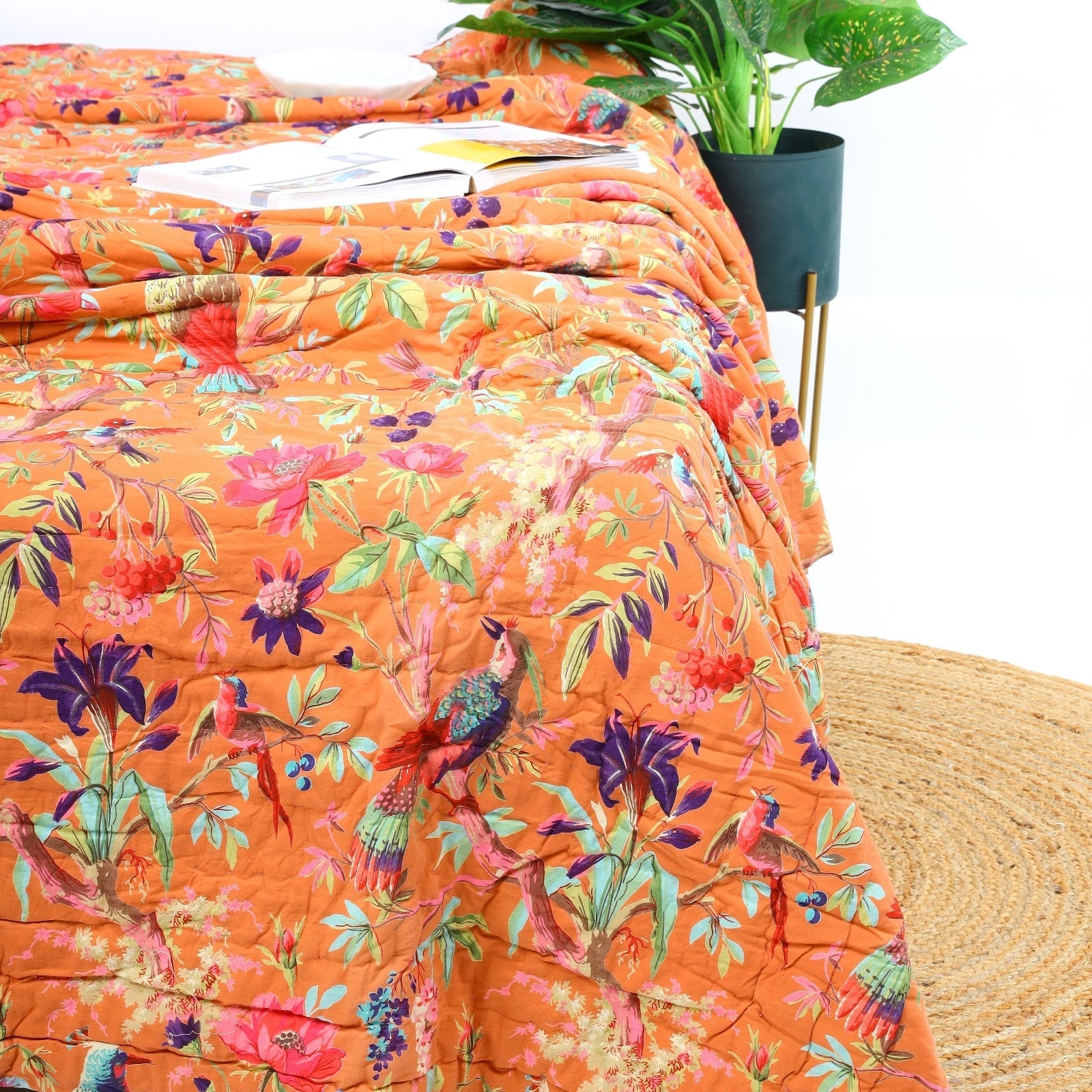 Velvet Frida Kantha Quilt - Warm Orange Style