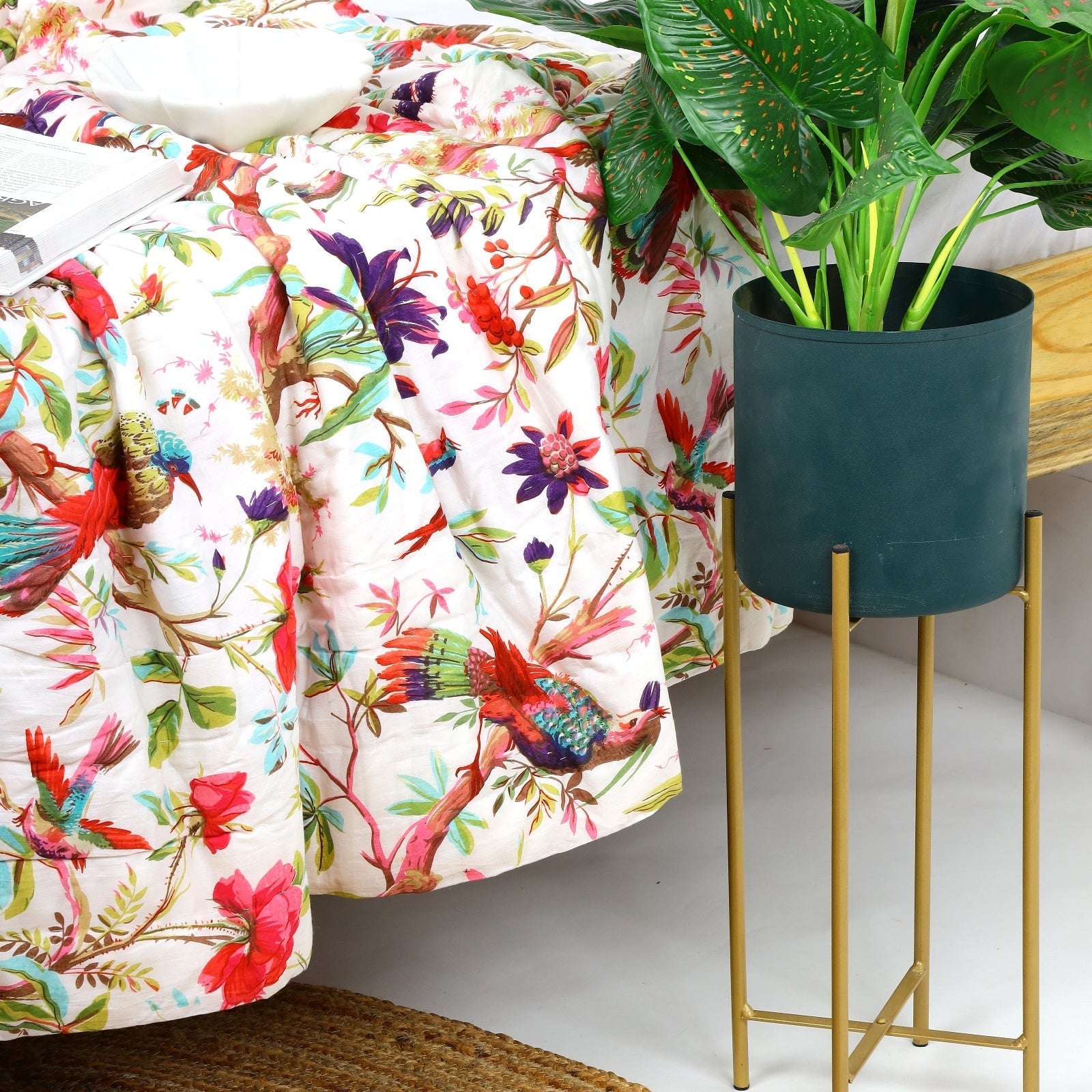 Frida Kantha Quilt - Exotic Bird Print Throw