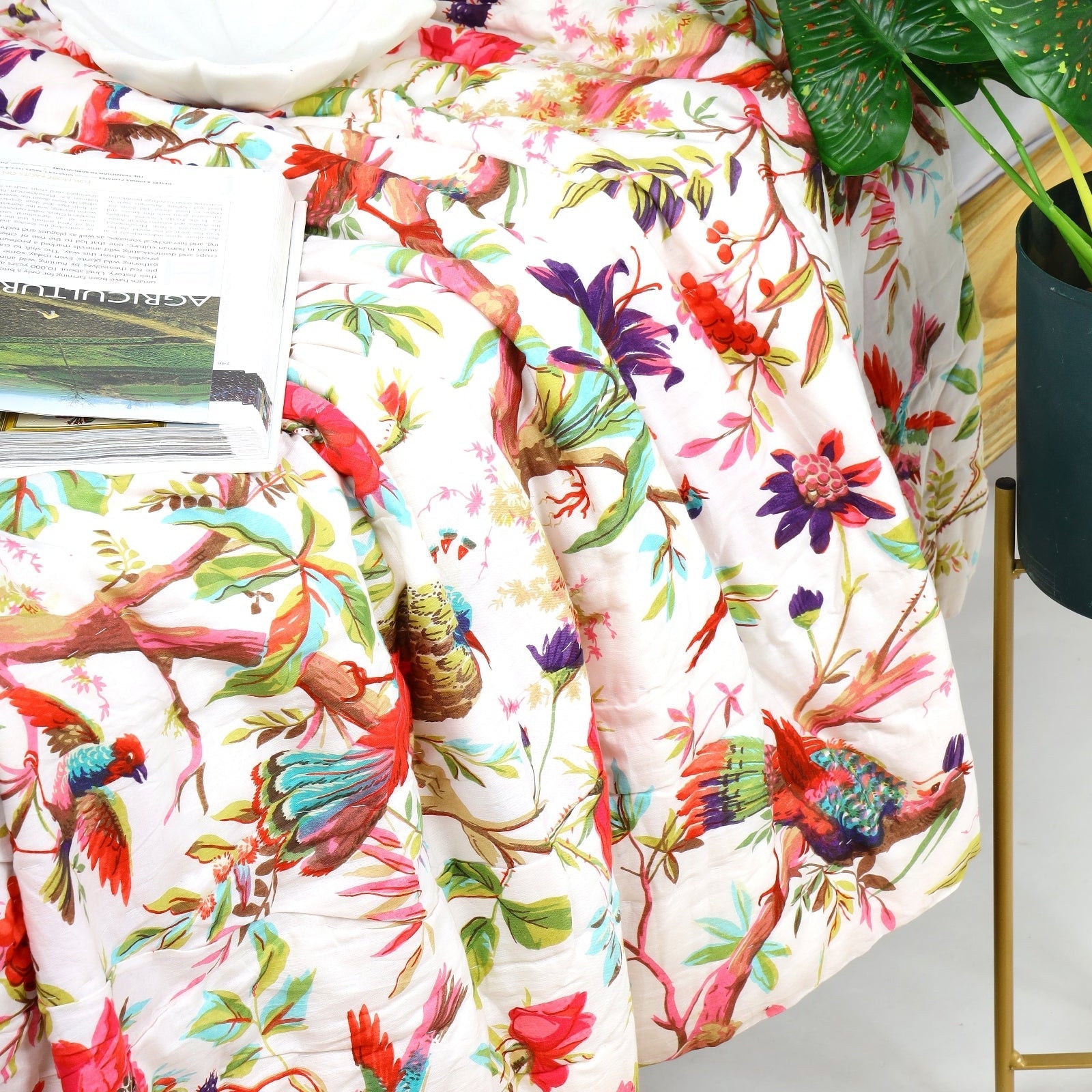 Frida Kantha Quilt - Exotic Bird Print Throw