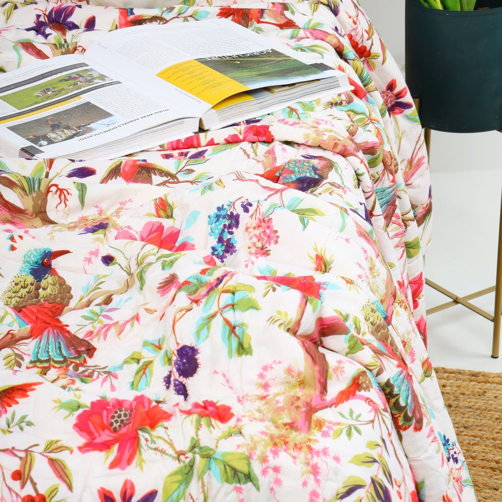 Frida Kantha Quilt - Exotic Bird Print Throw