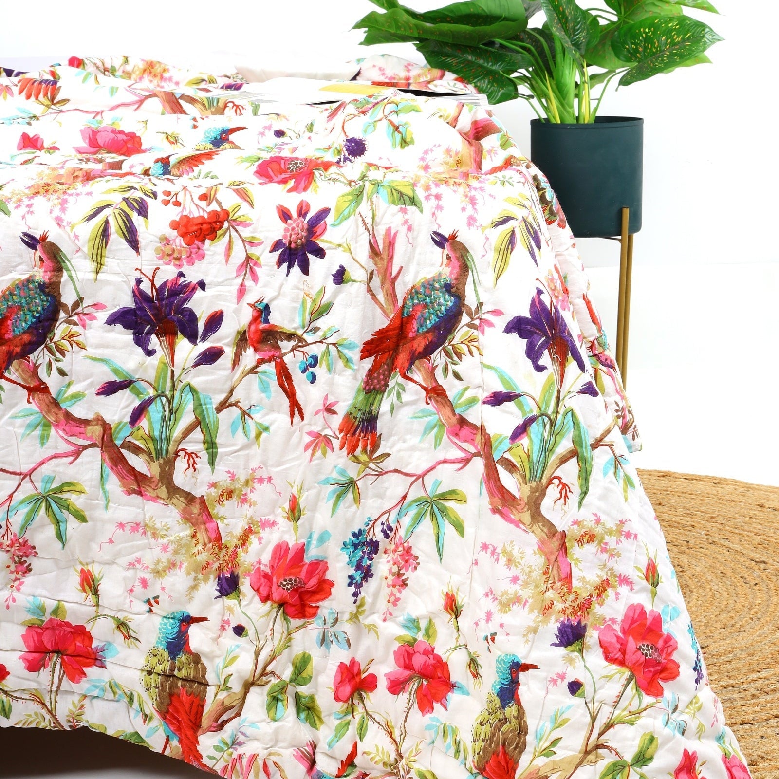 Frida Kantha Quilt - Exotic Bird Print Throw
