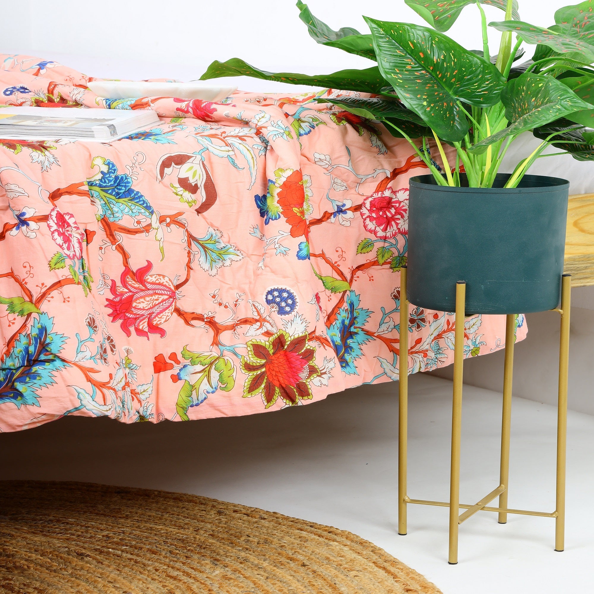 Frida Kantha Quilt - Peach Pastel Floral Throw