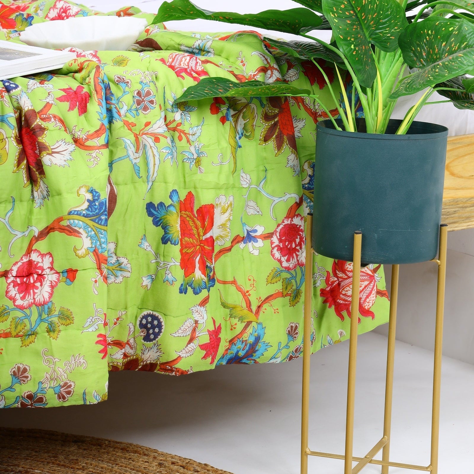 Frida Kantha Quilt - Forest Green Duvet Throw