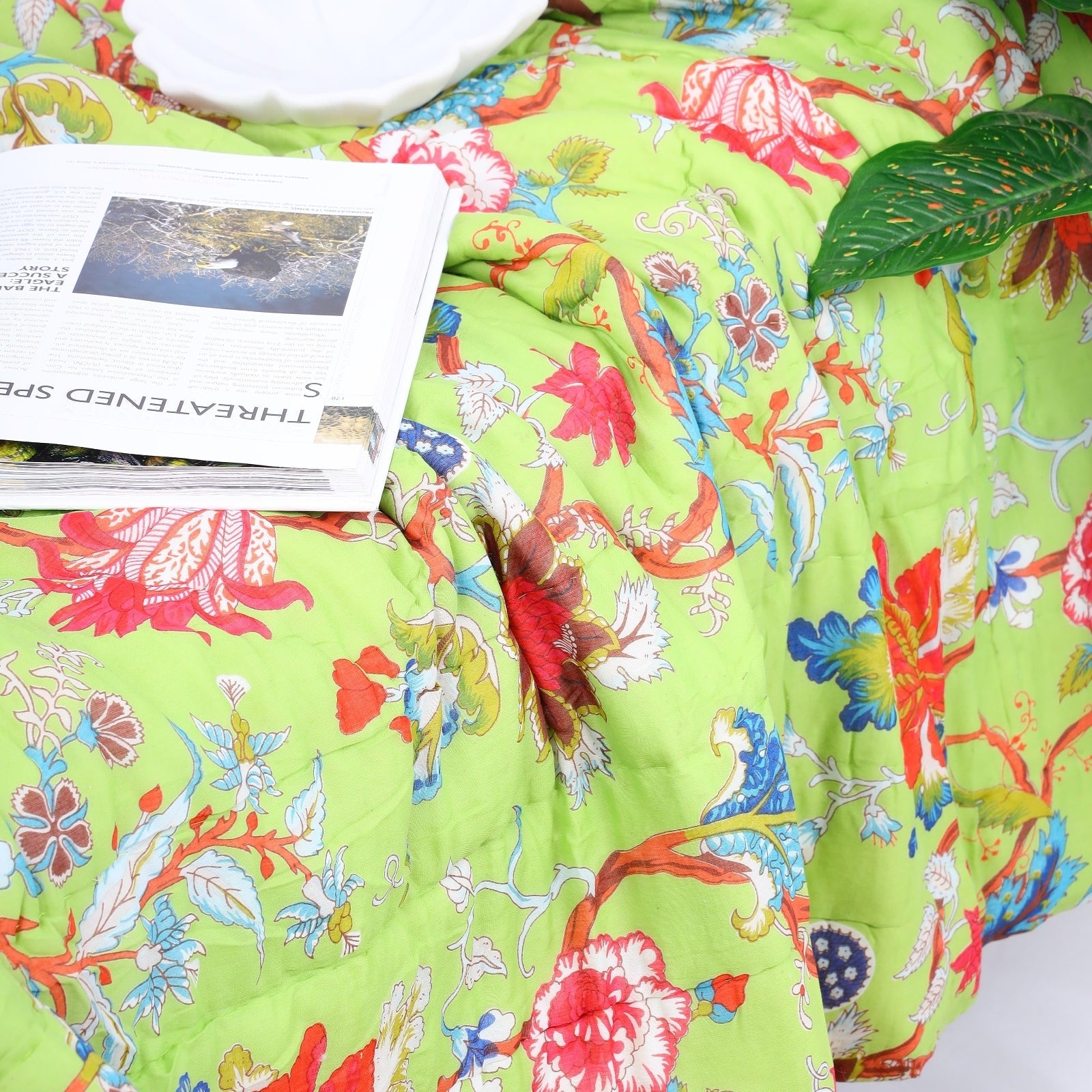 Frida Kantha Quilt - Forest Green Duvet Throw