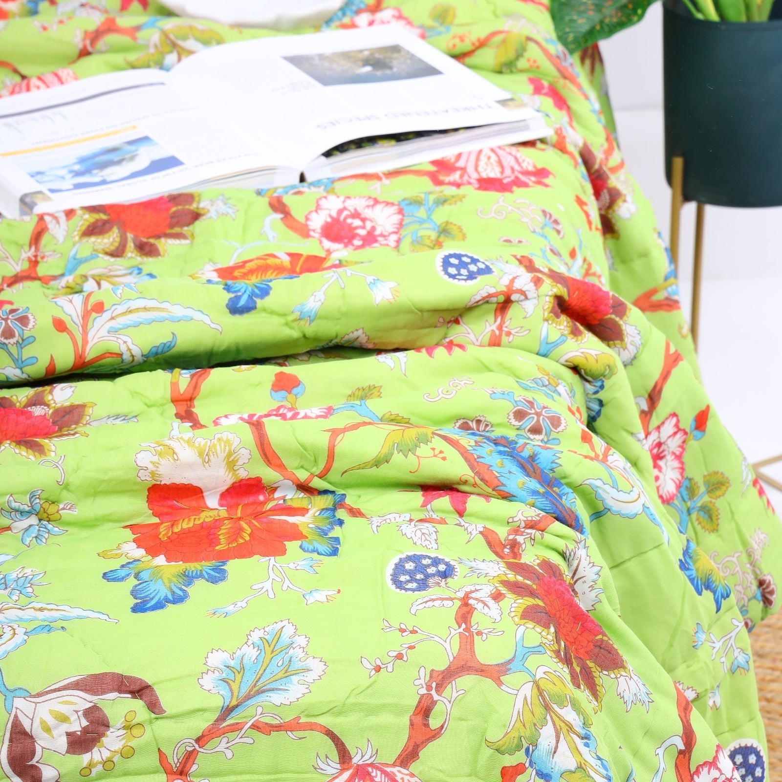 Frida Kantha Quilt - Forest Green Duvet Throw