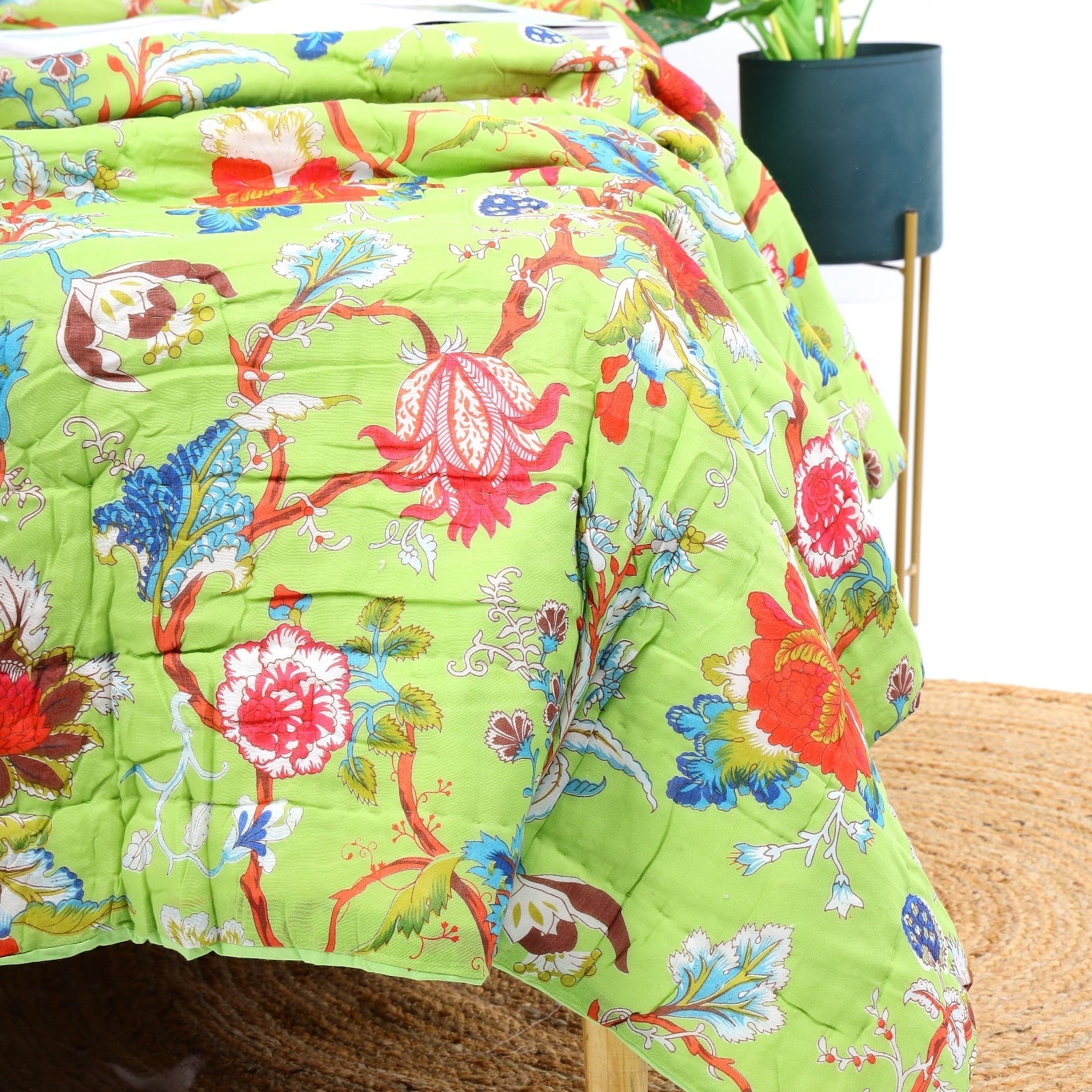 Frida Kantha Quilt - Forest Green Duvet Throw