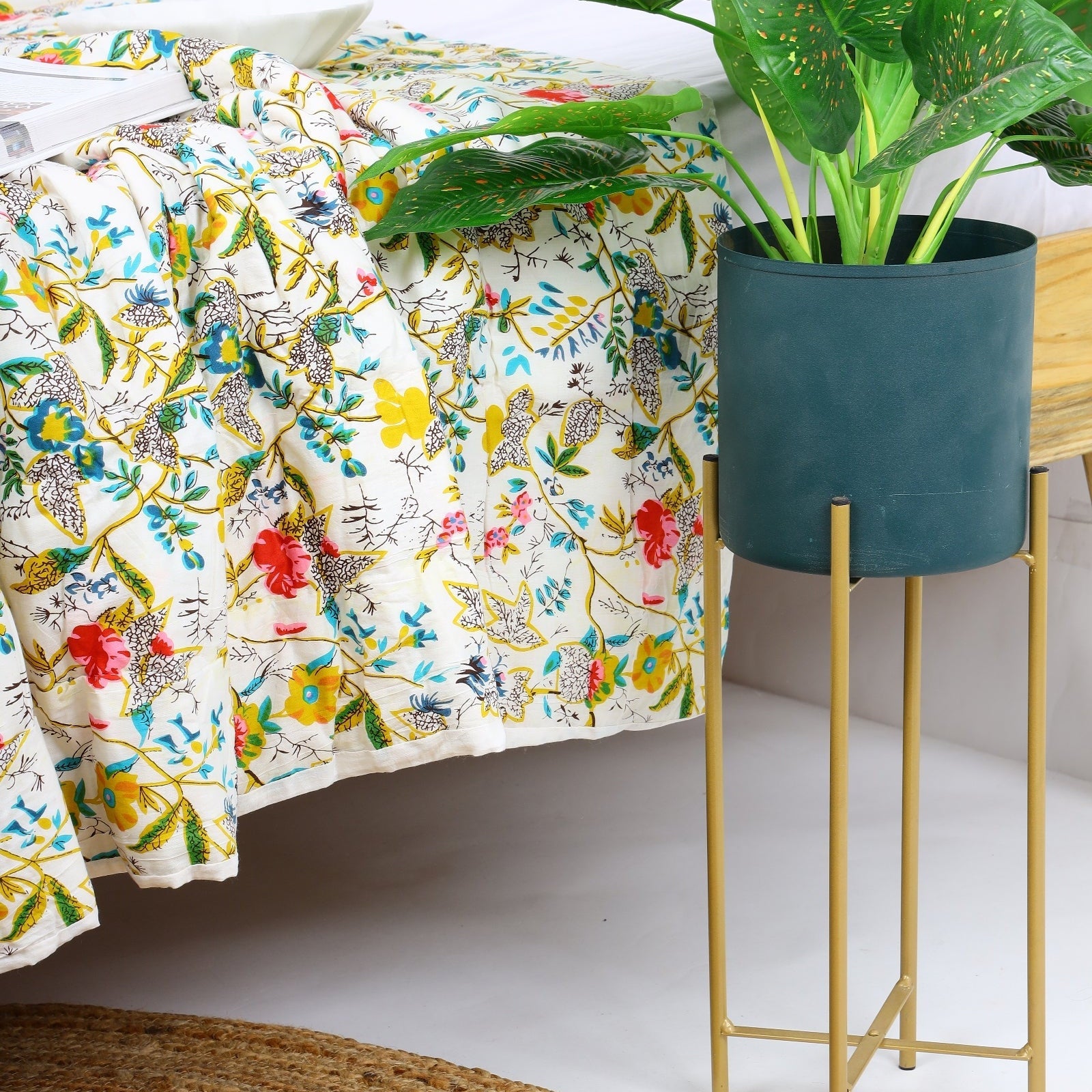 Velvet Kantha Quilt - Ivory Boho Bedspread