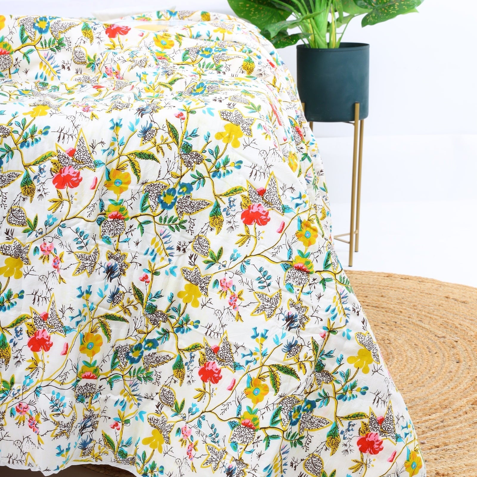 Velvet Kantha Quilt - Ivory Boho Bedspread