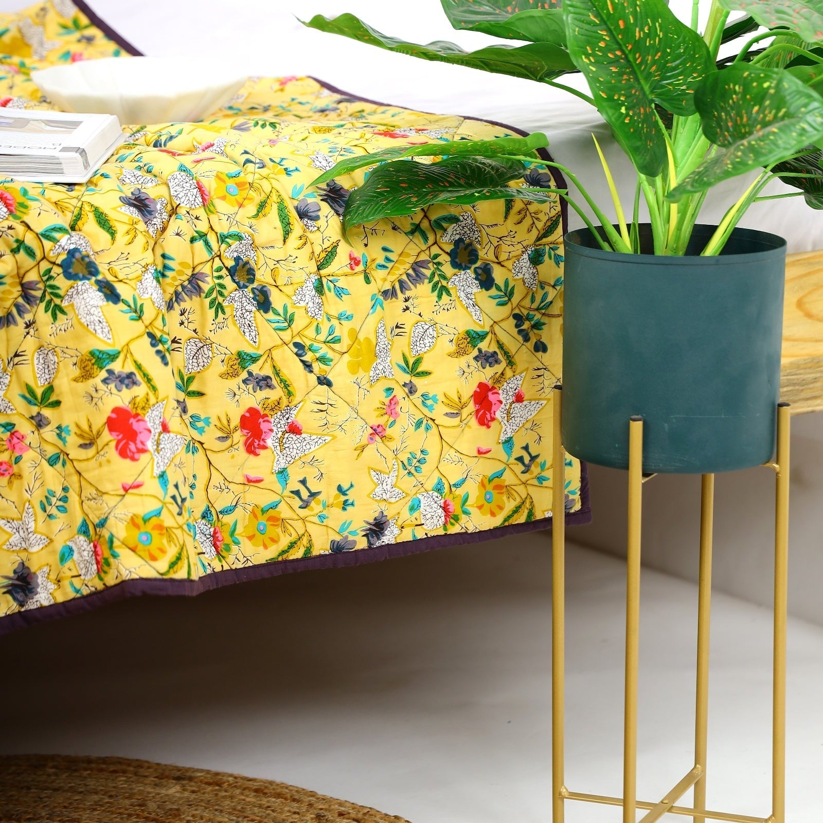 Velvet Frida Kantha Quilt - Sunshine Yellow Luxe