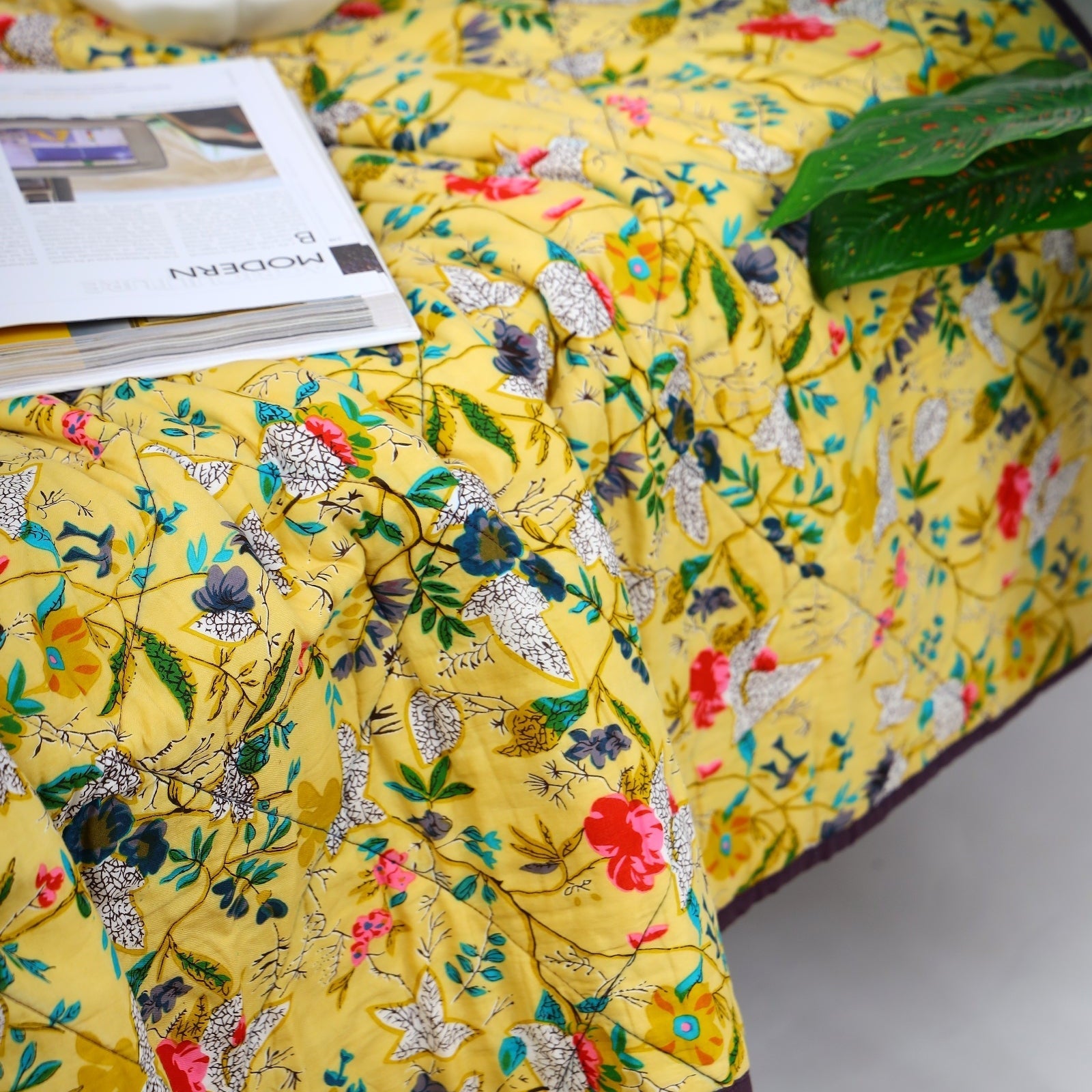 Velvet Frida Kantha Quilt - Sunshine Yellow Luxe