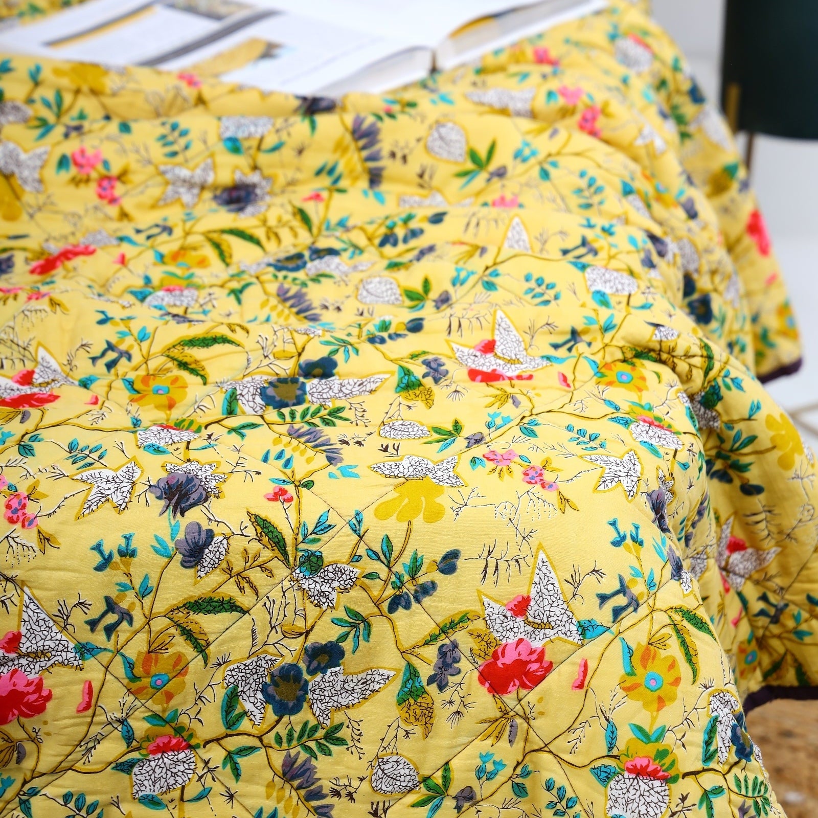 Velvet Frida Kantha Quilt - Sunshine Yellow Luxe