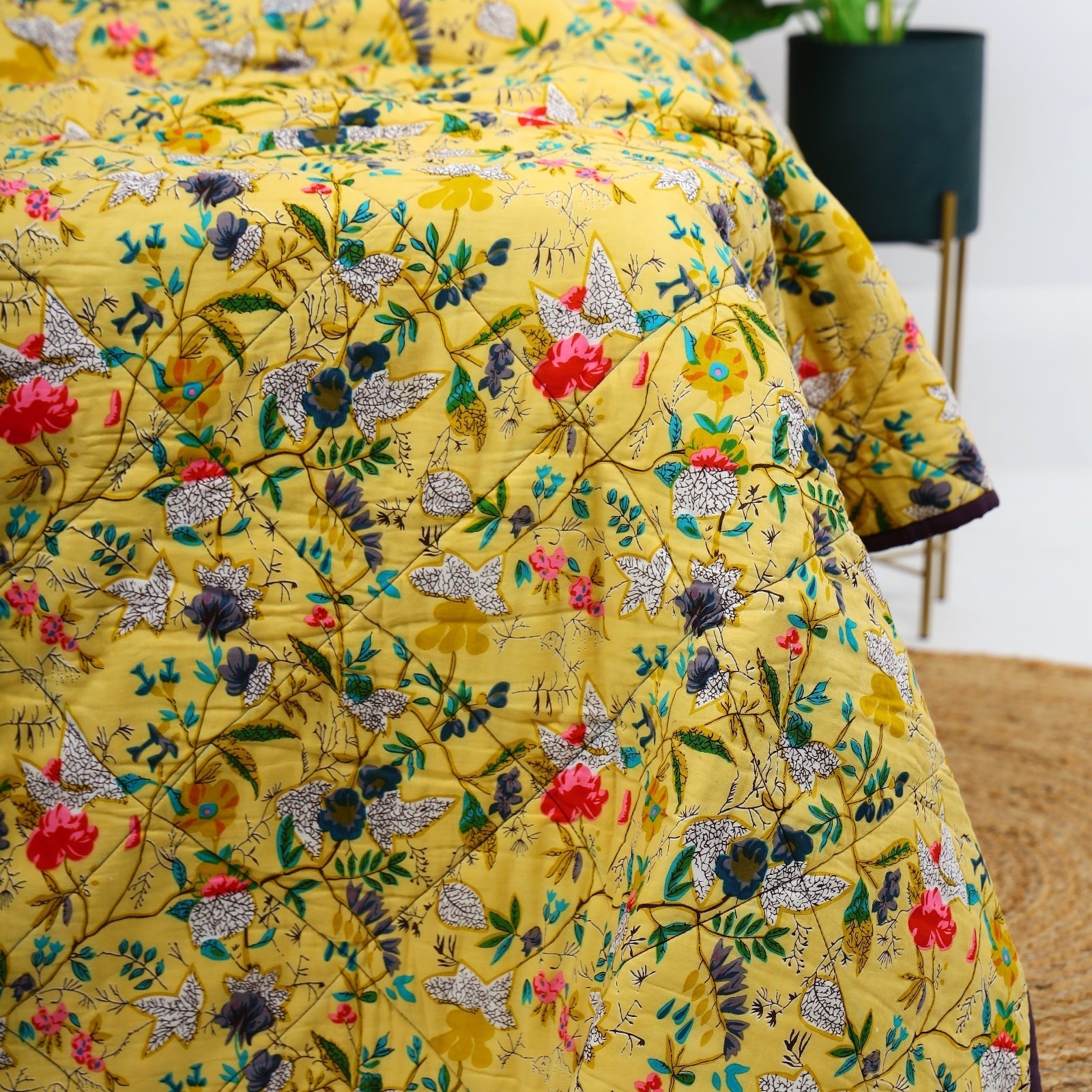 Velvet Frida Kantha Quilt - Sunshine Yellow Luxe