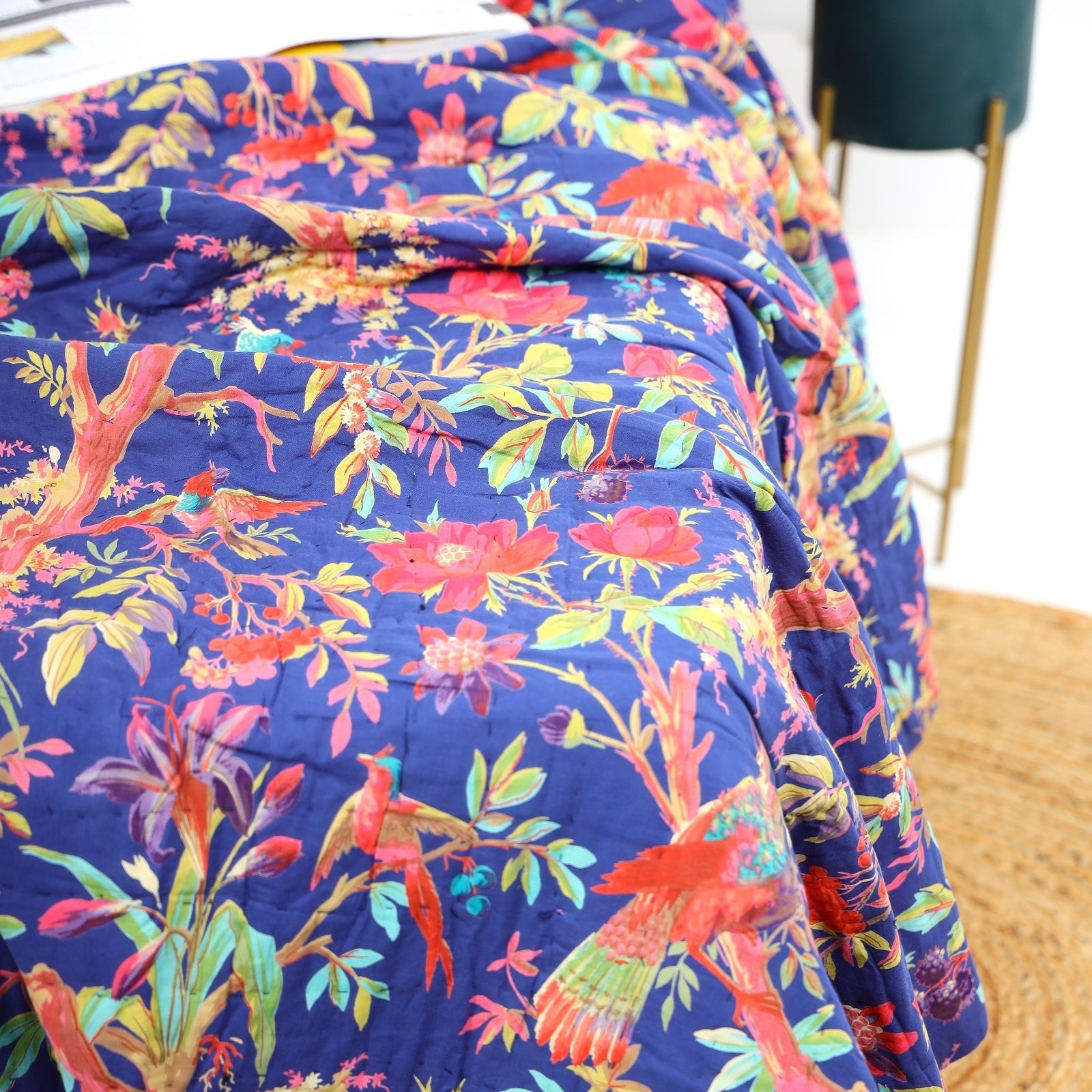 Frida Kantha Quilt - Navy Garden Bliss Design