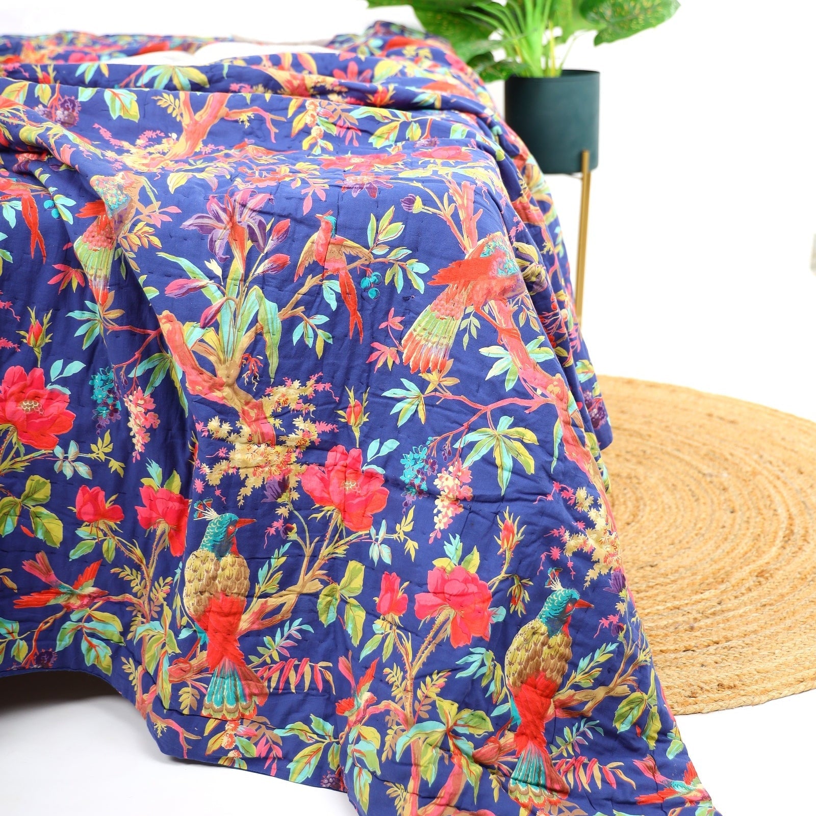 Frida Kantha Quilt - Navy Garden Bliss Design