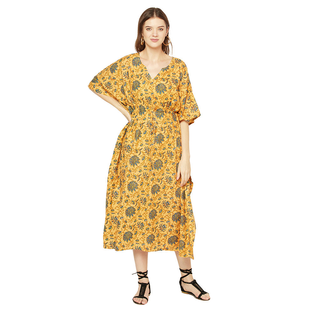 Sun-Kissed Florals Cotton Kaftan - 100% Cotton