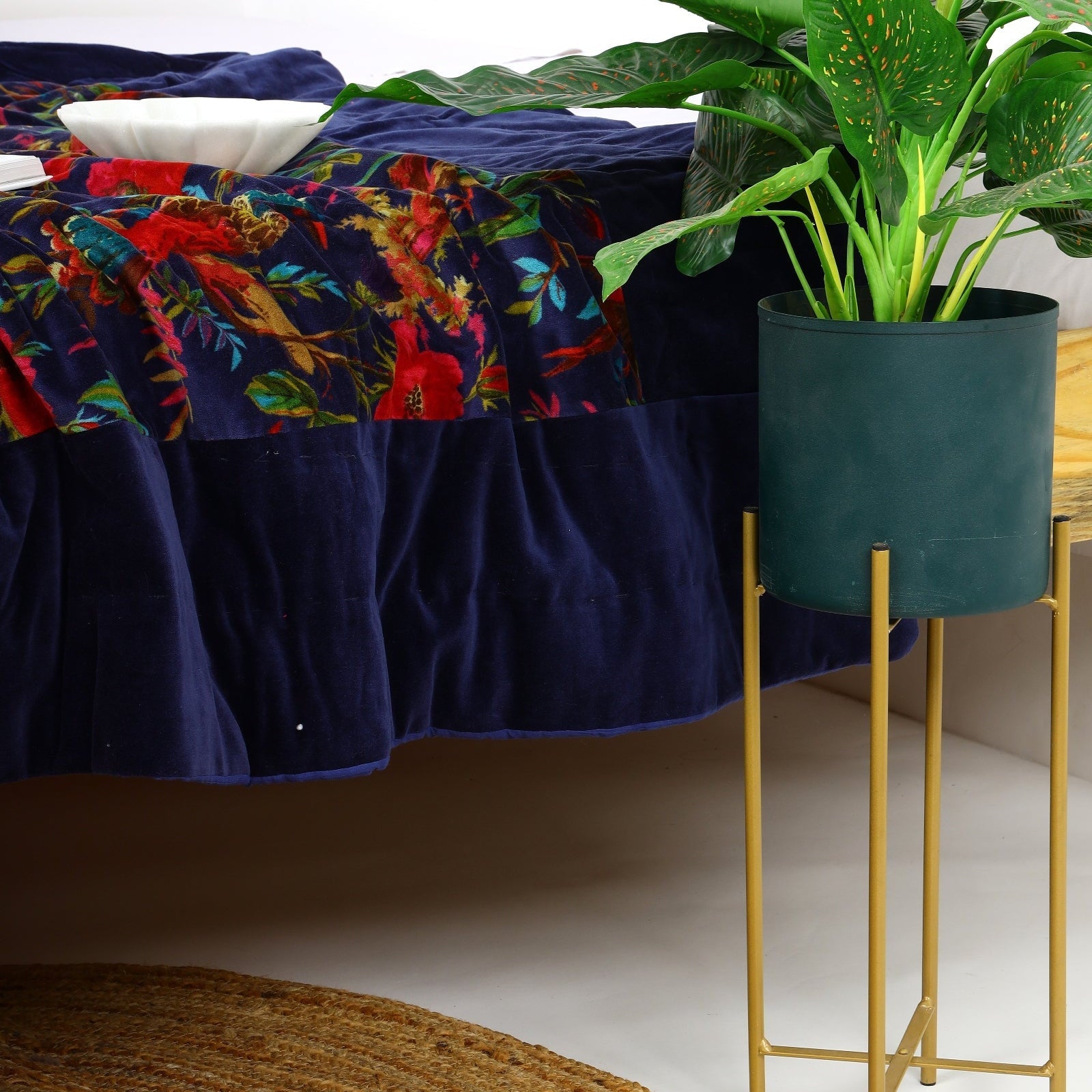 Navy Blue Velvet Kantha Quilt - Luxe Boho