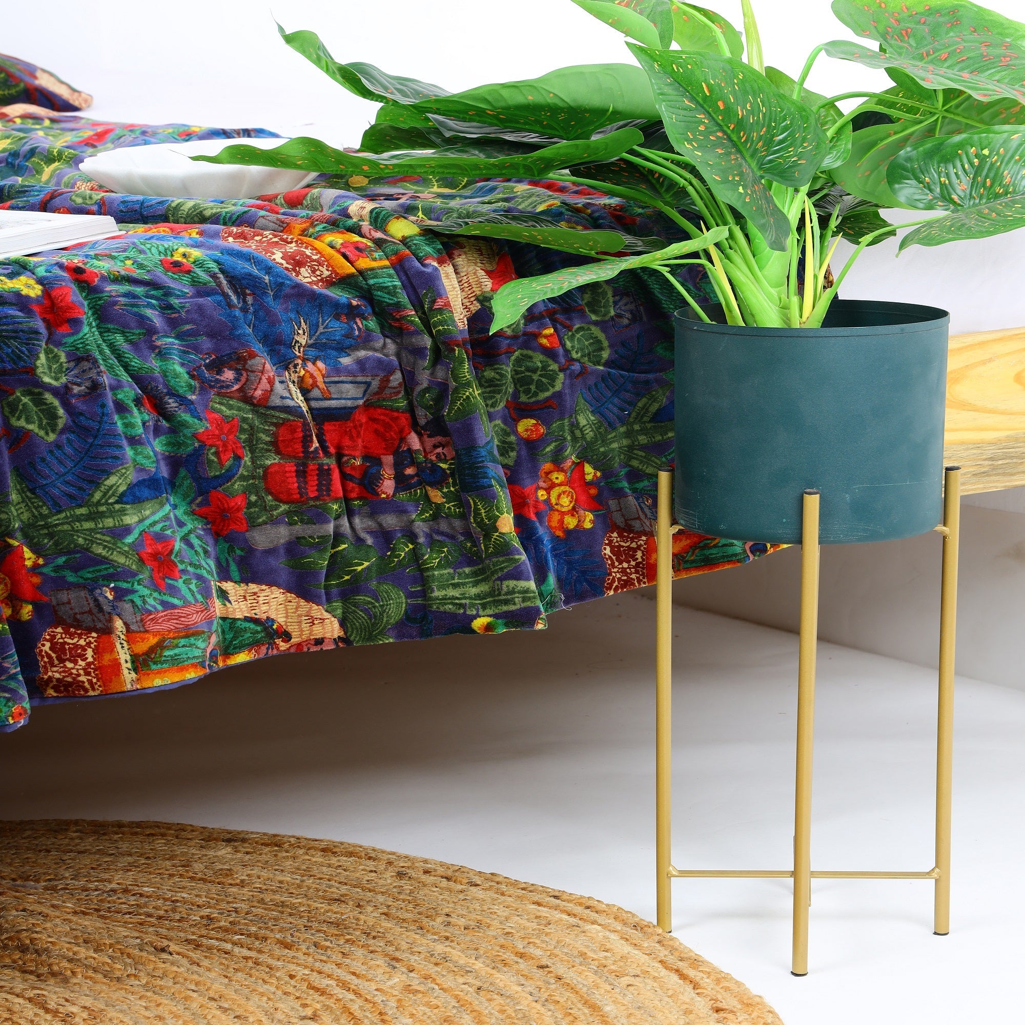 Tropical Navy Velvet Kantha Quilt - Boho Style