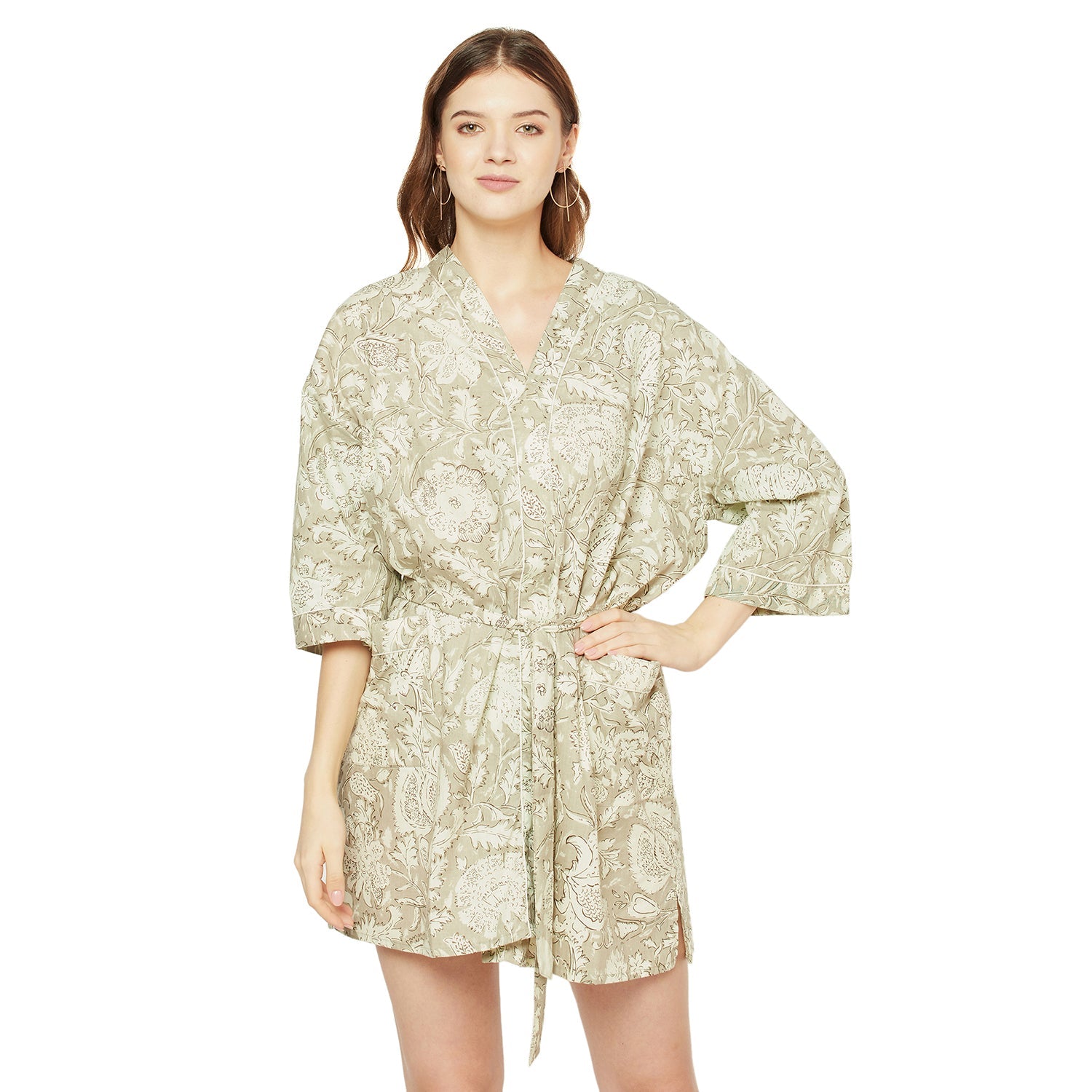 Enchanting Fern Hues - 100% Cotton Kimono Robe
