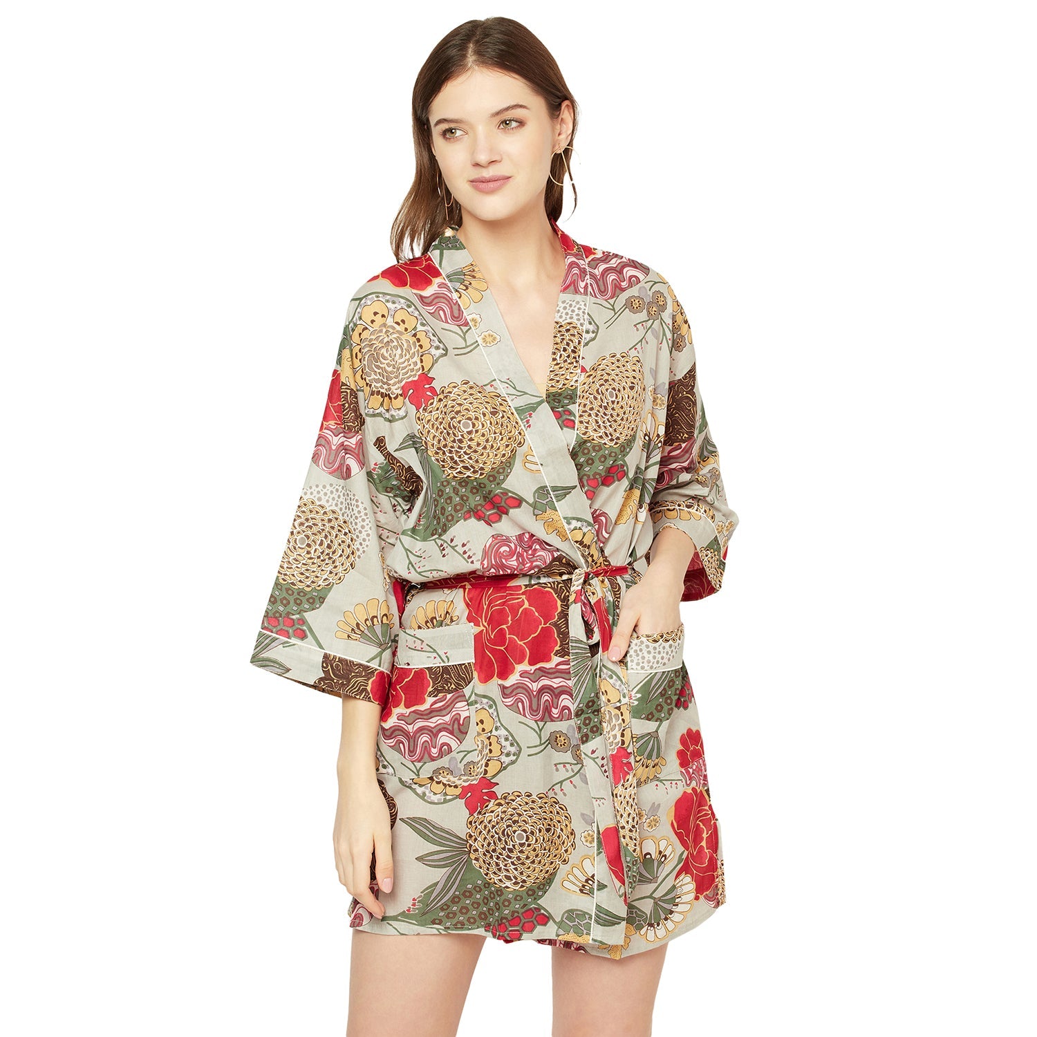 Botanical Blooms Cotton Kimono Robe - 100% Cotton