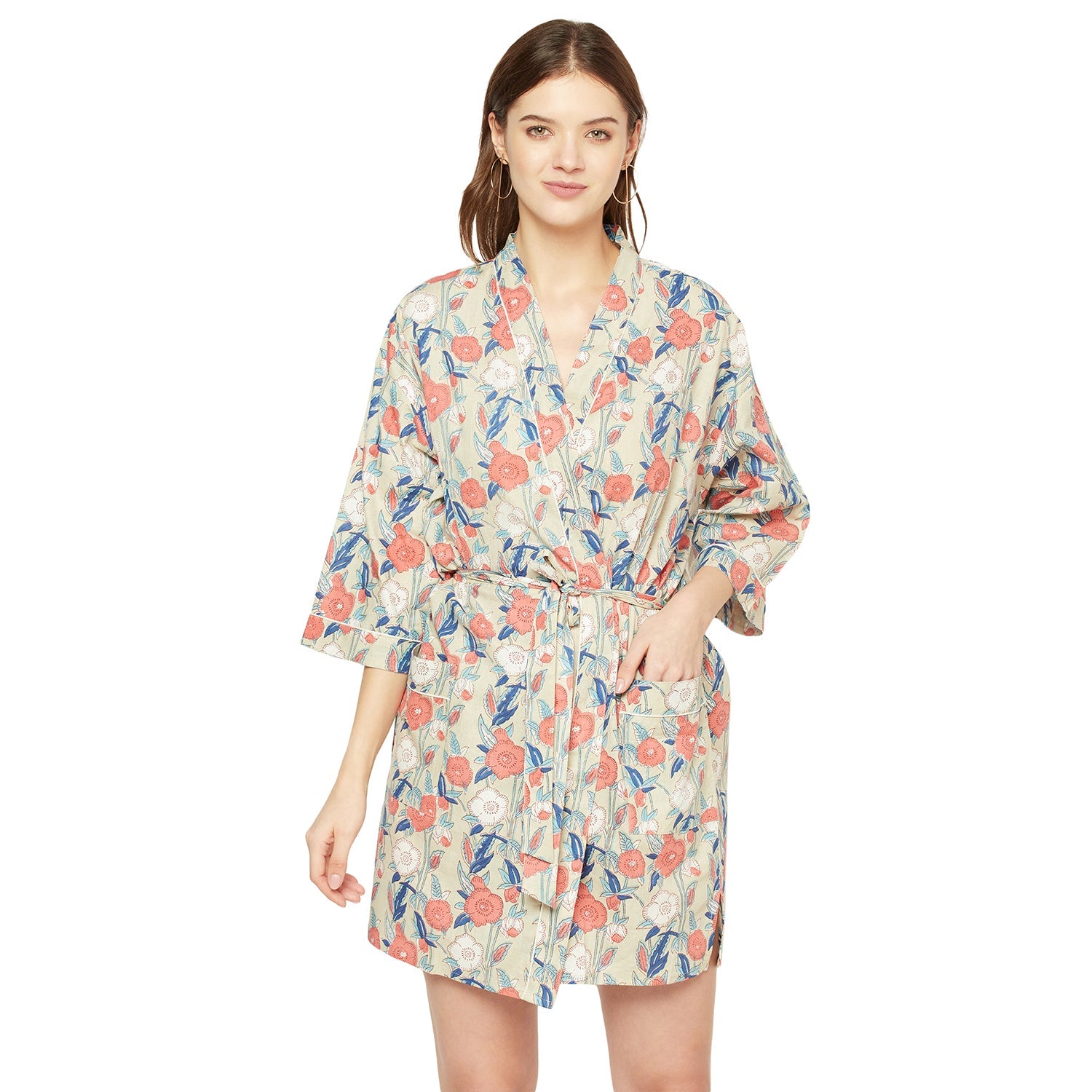 Blossom Symphony Cotton Kimono Robe - 100% Cotton