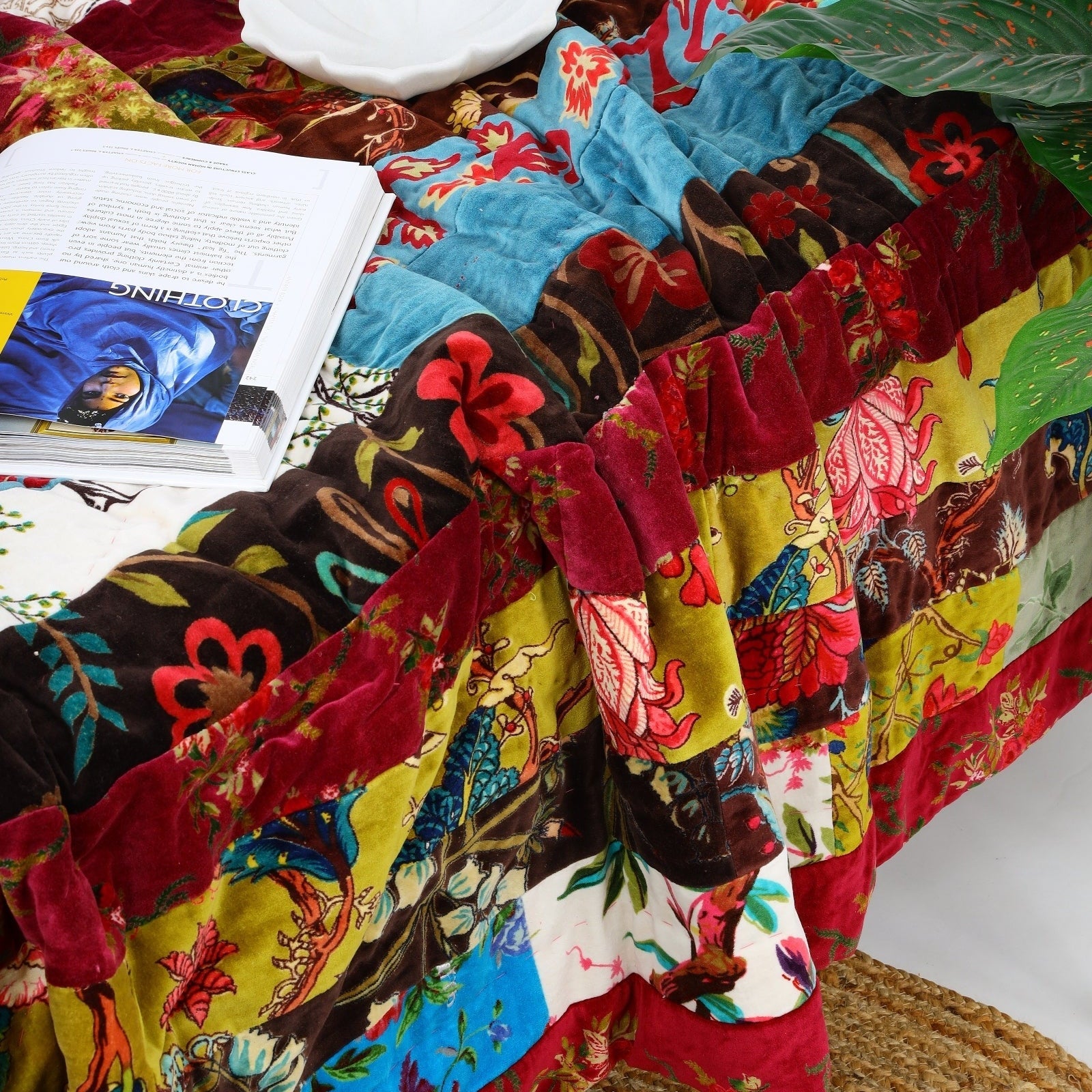 Patchwork Paradise Velvet Kantha Quilt - Unique