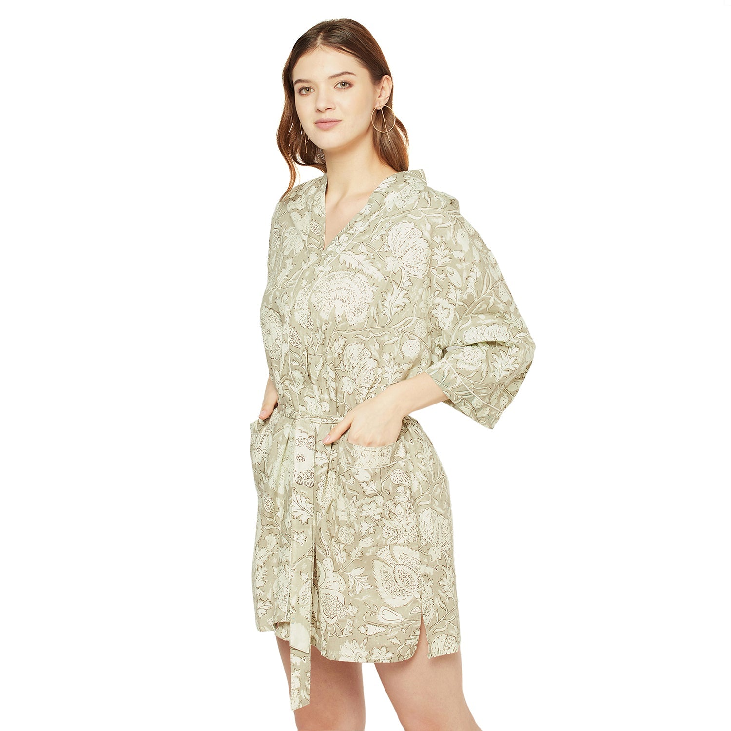 Enchanting Fern Hues - 100% Cotton Kimono Robe