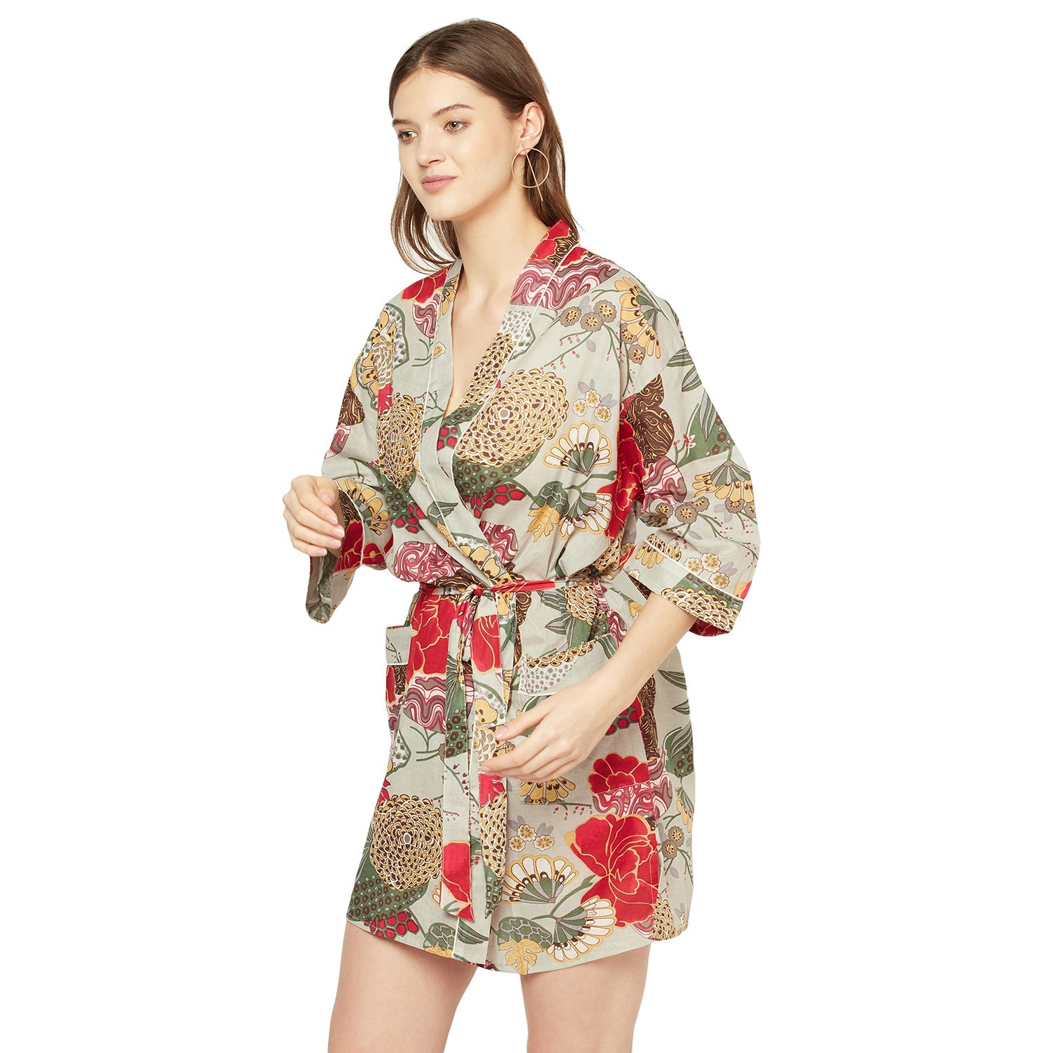 Botanical Blooms Cotton Kimono Robe - 100% Cotton