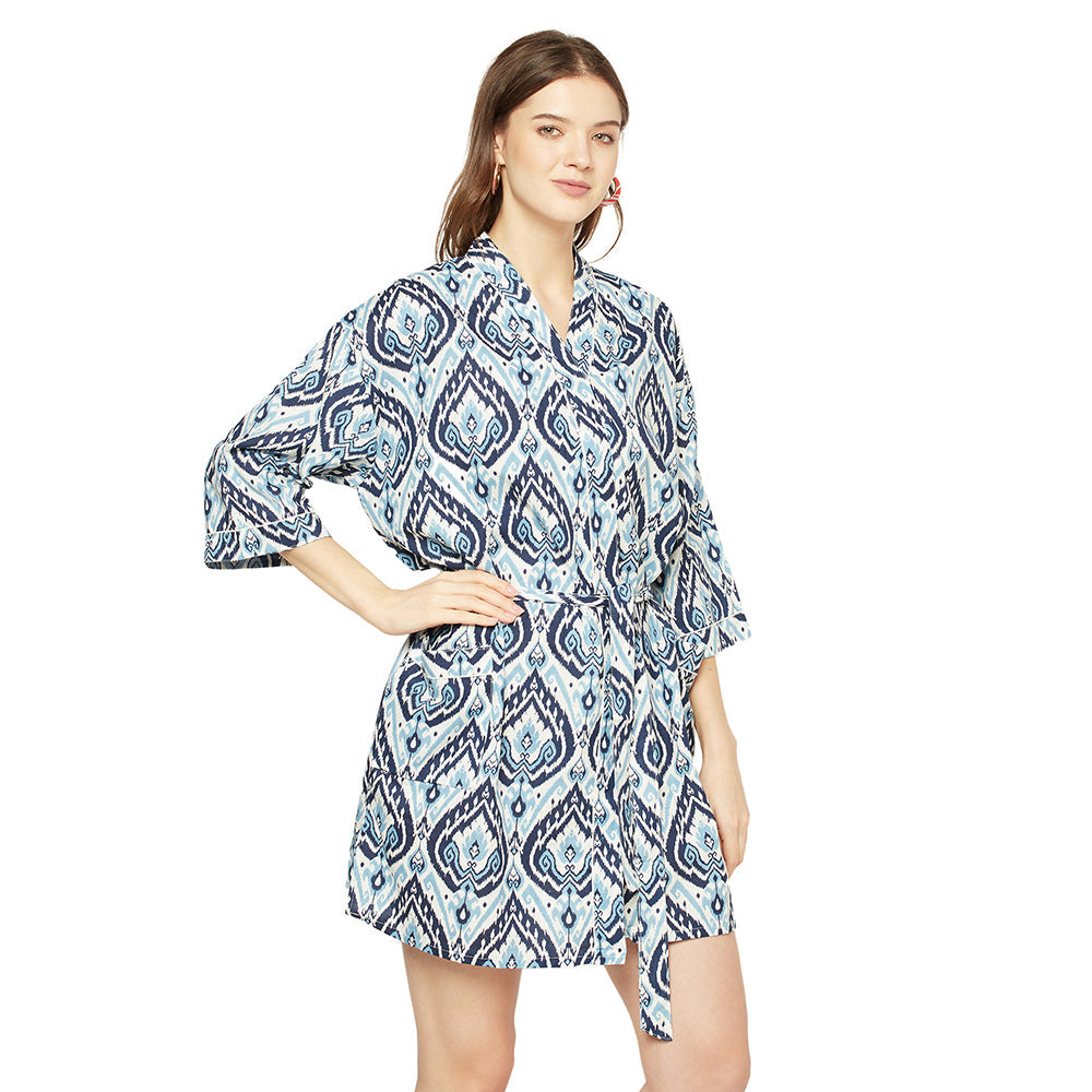 Ocean Breeze Cotton Kimono Robe - 100% Cotton