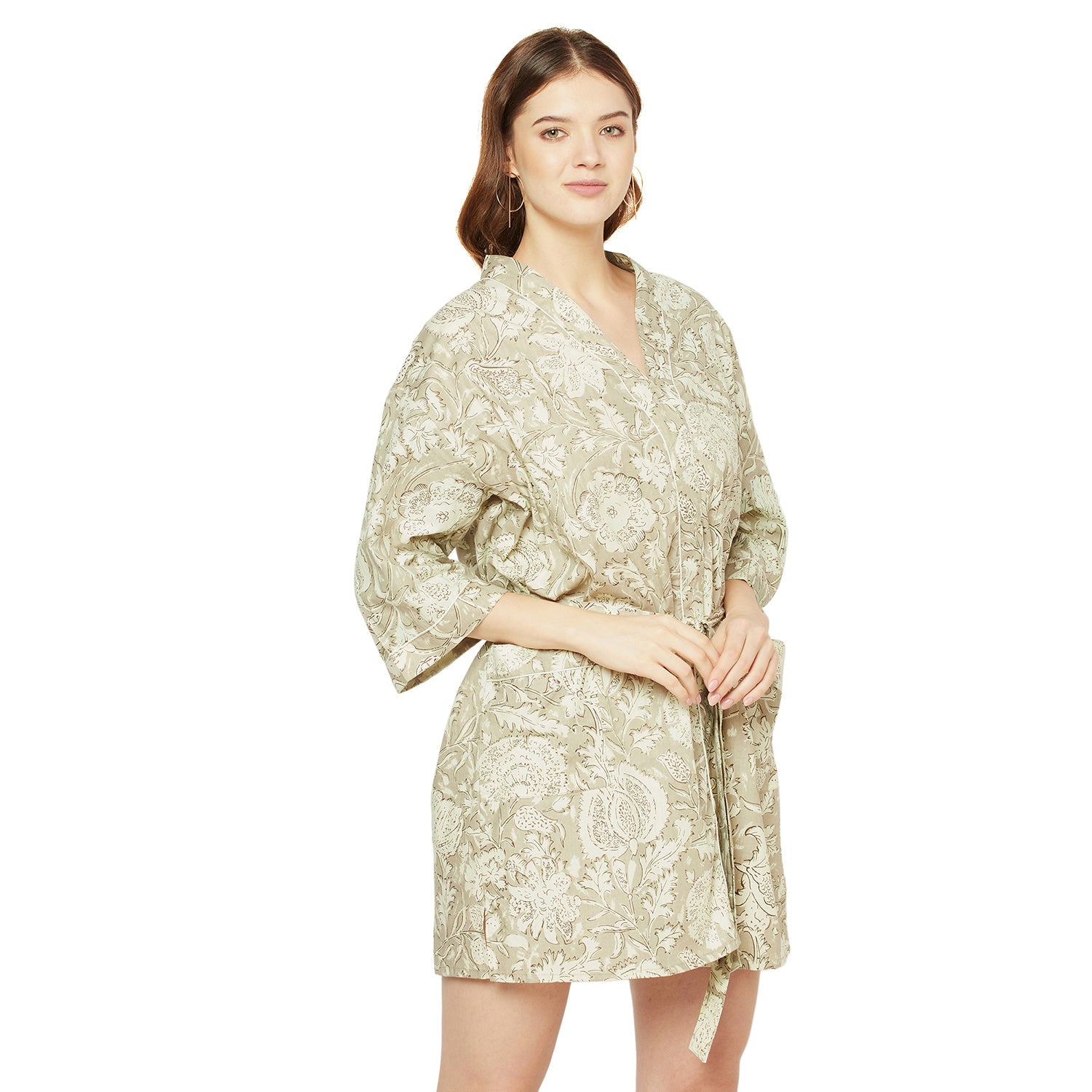 Enchanting Fern Hues - 100% Cotton Kimono Robe