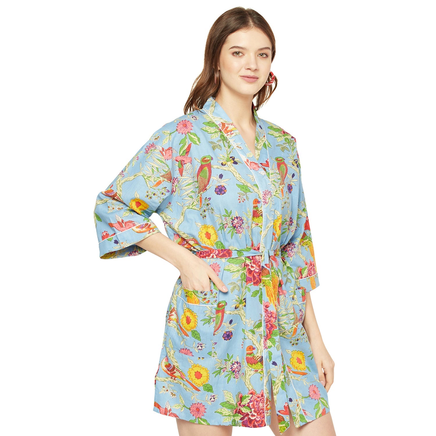 Songbird Serenade - 100% Cotton Kimono Robe