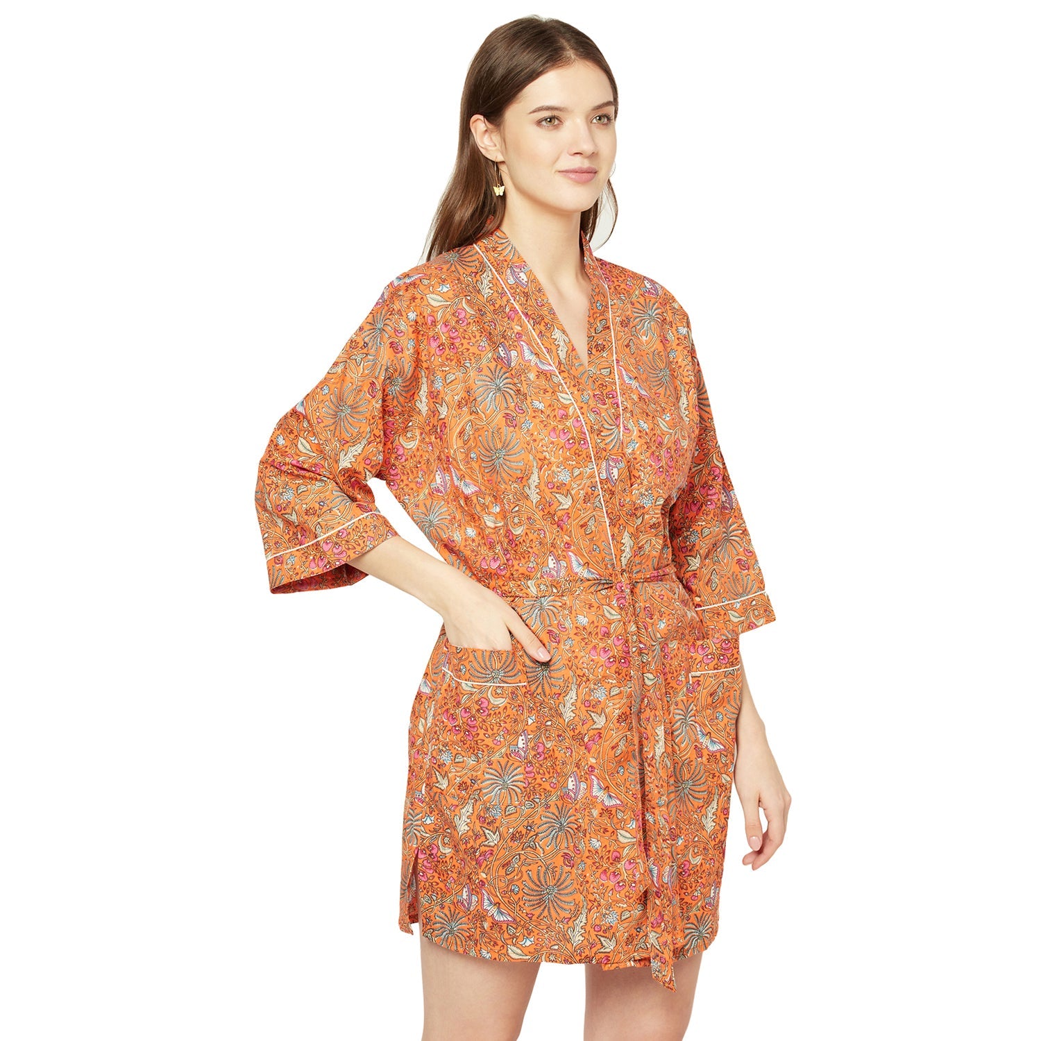 Floral Tapestry Cotton Kimono Robe - 100% Cotton