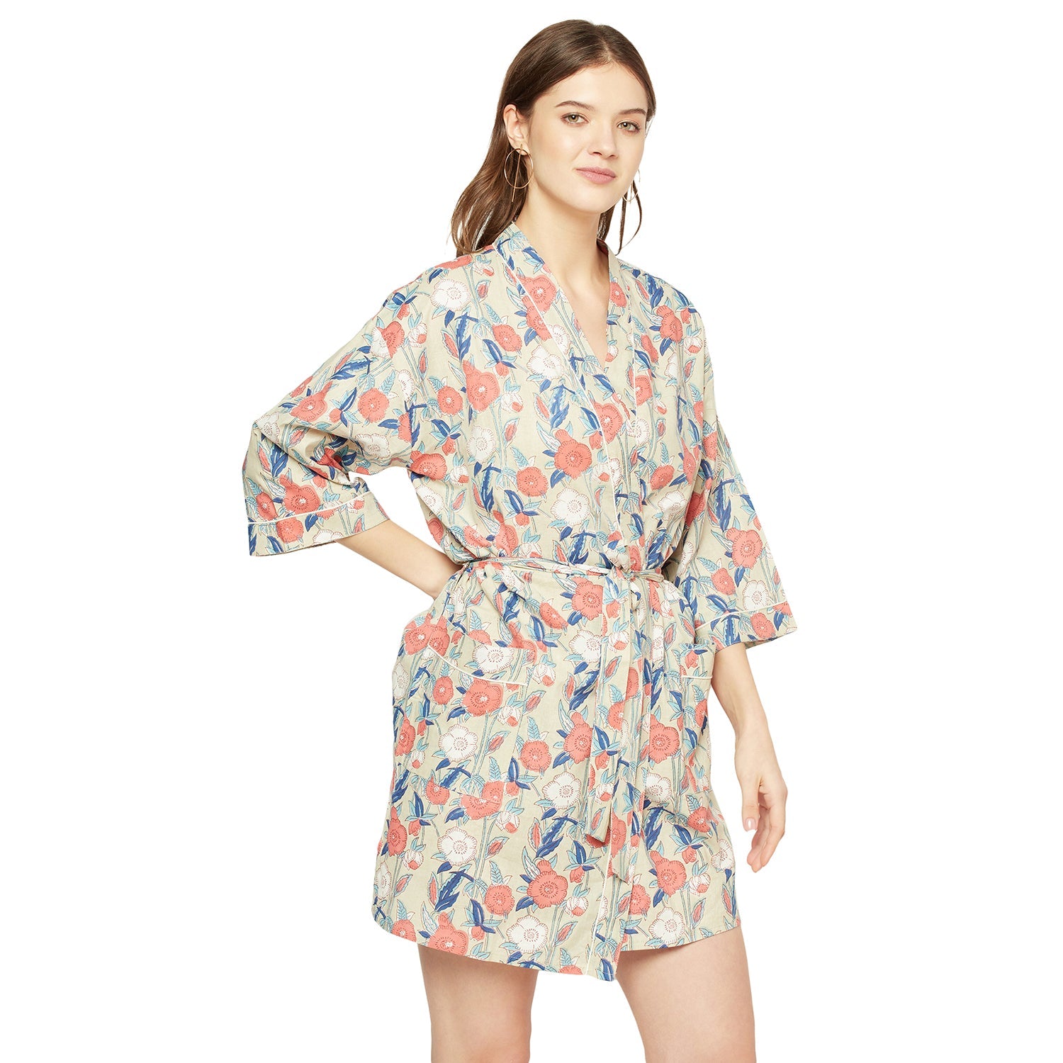 Blossom Symphony Cotton Kimono Robe - 100% Cotton
