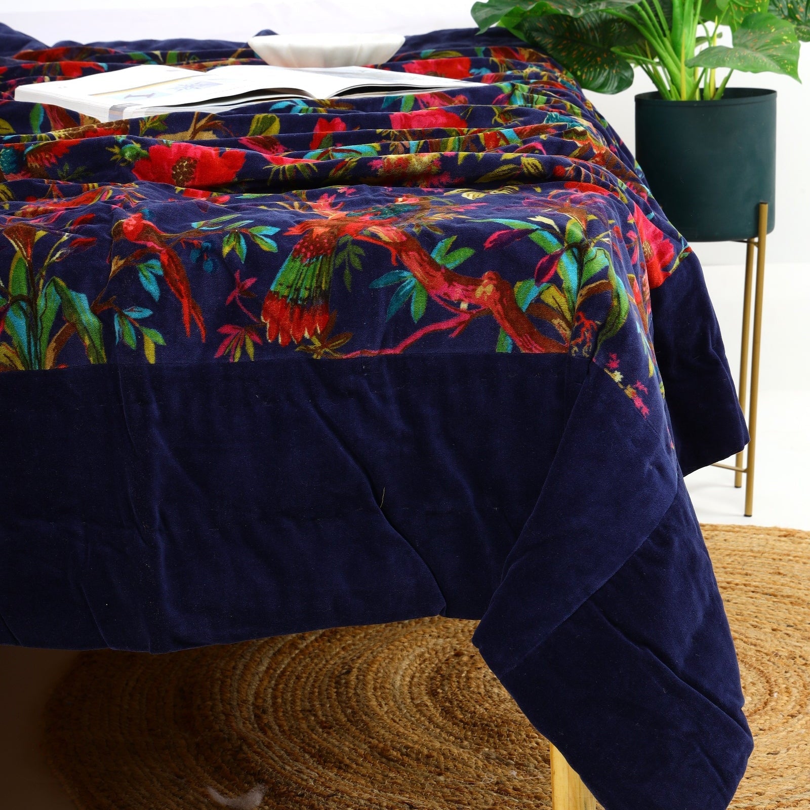 Navy Blue Velvet Kantha Quilt - Luxe Boho